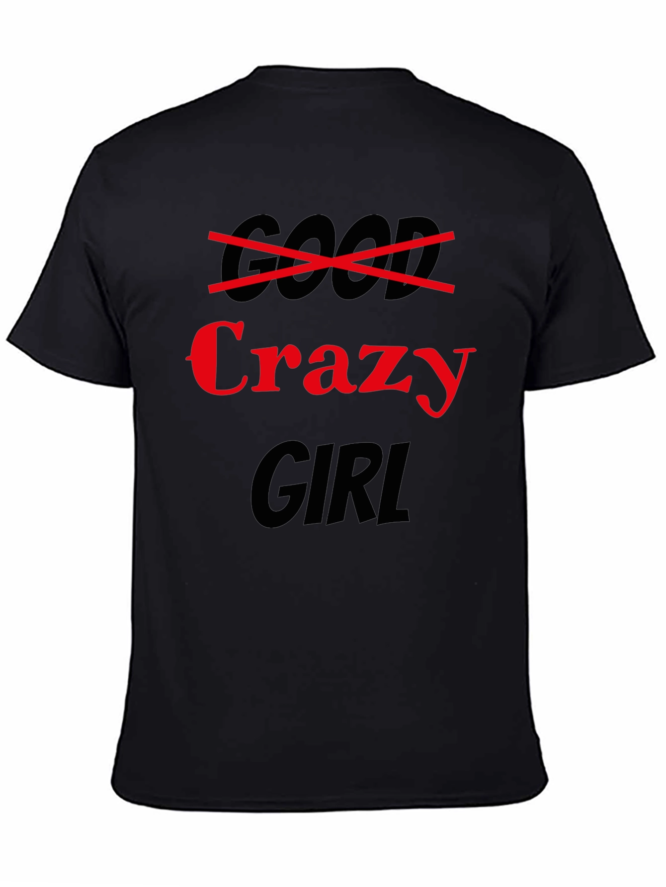 Black Crazy Girl Graphic Tee - Black Crew Neck view 4