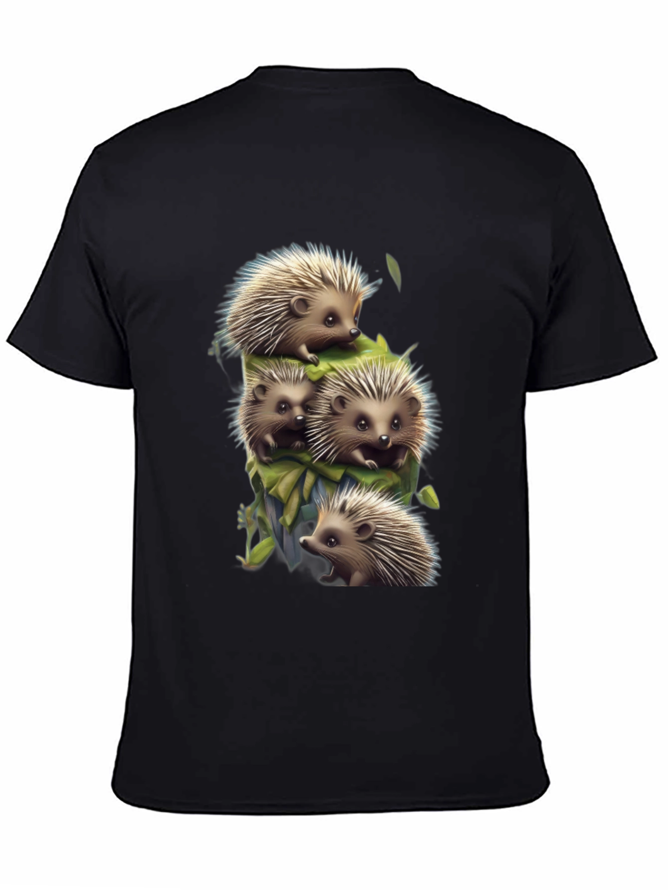 Black Cute Hedgehog Stack Graphic Tee - Black view 4