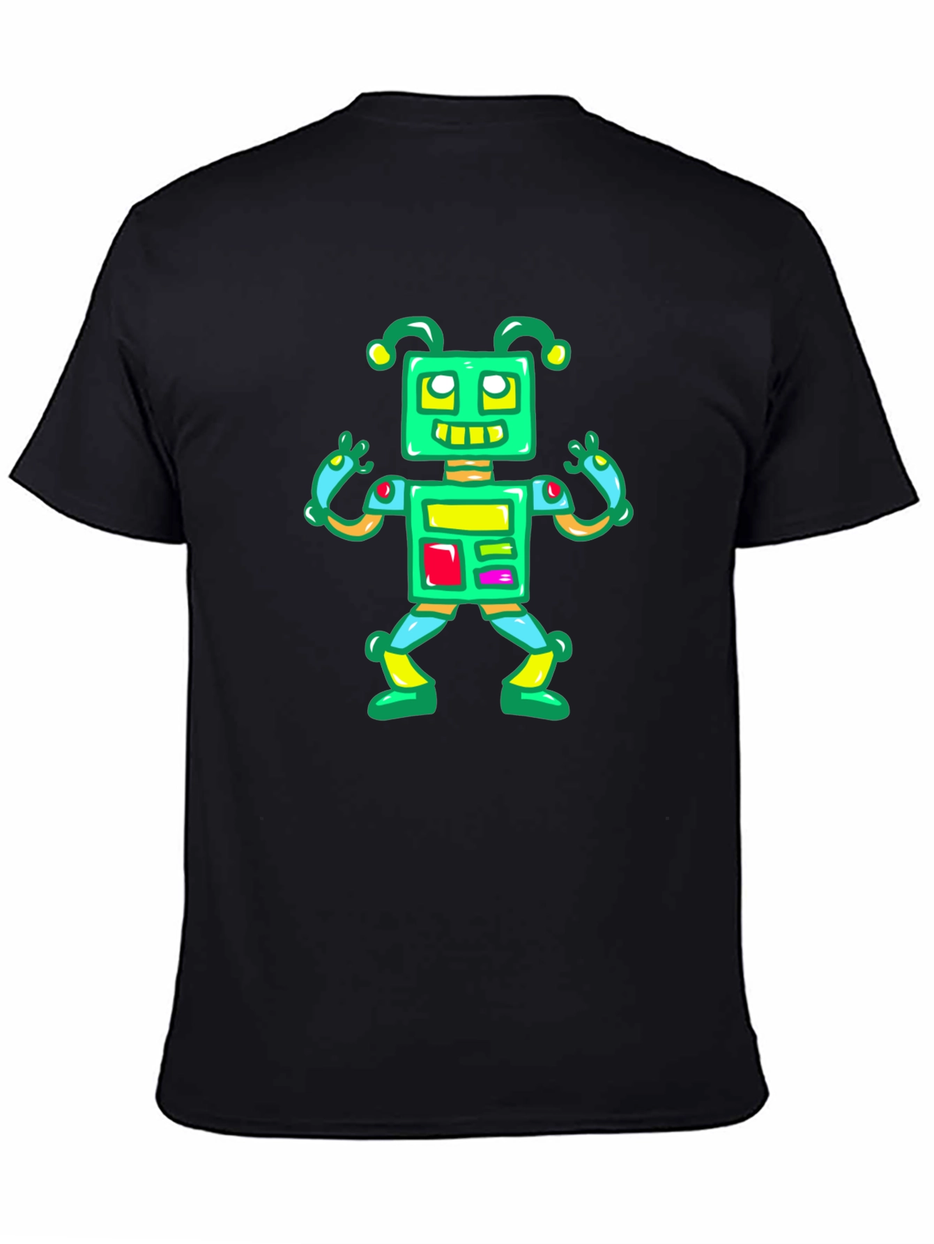 Black Fun Robot Graphic Tee - Black Cotton Casual Shirt view 4