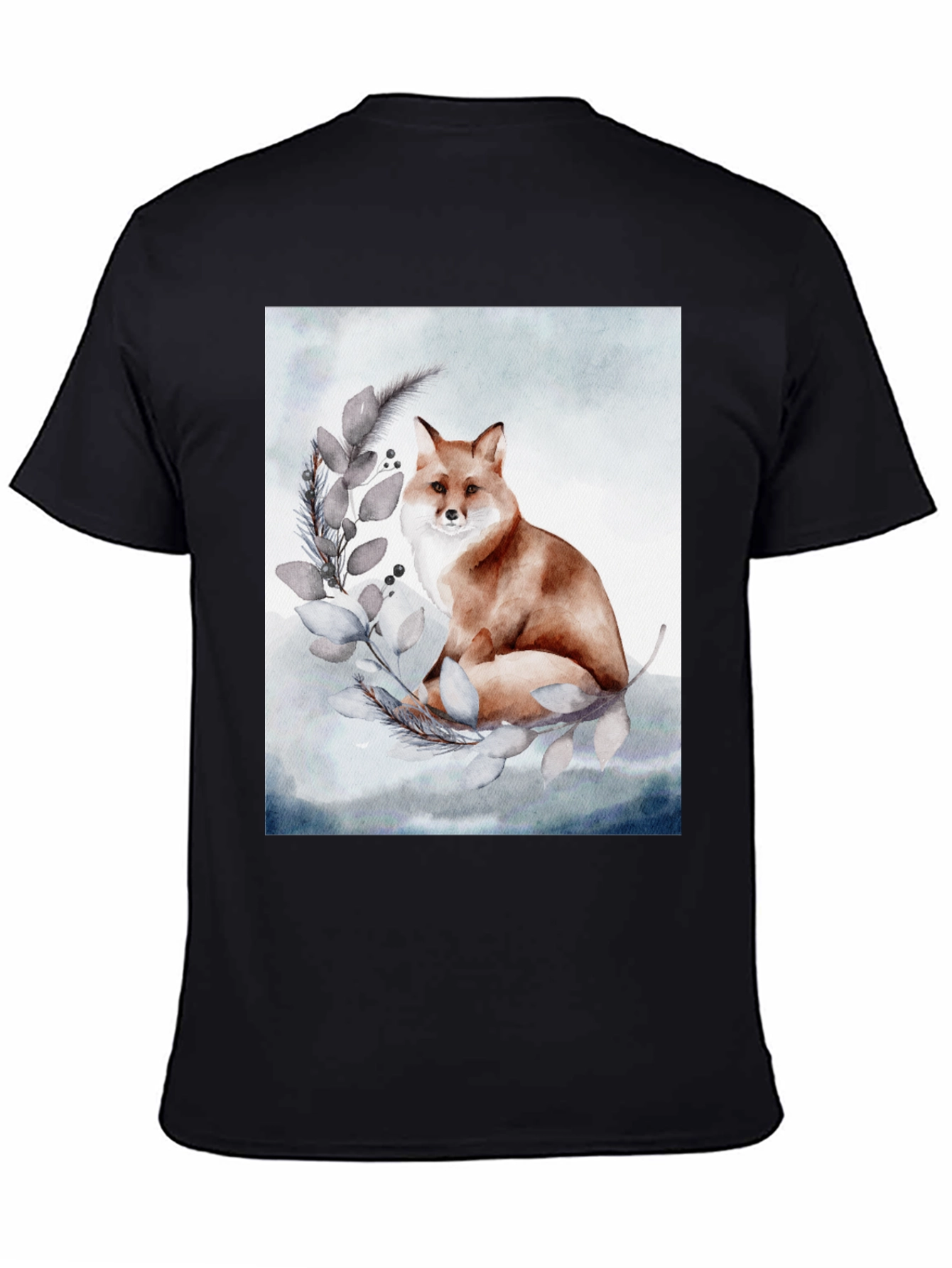 Black Watercolor Fox T-Shirt view 4