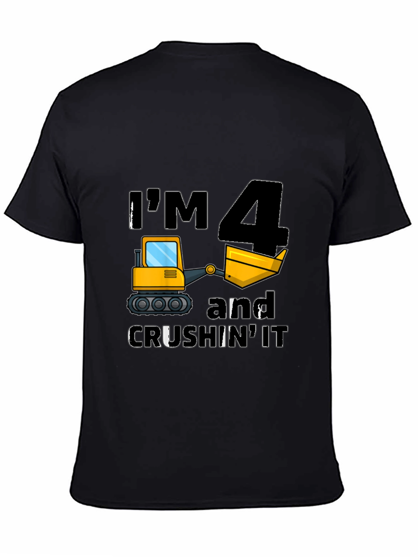 Black I'm 4 and Crushin' It Kids Birthday T-Shirt view 4