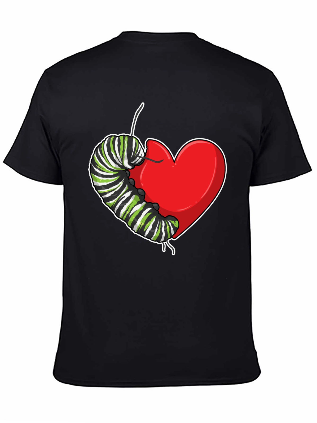 Black Caterpillar Heart Graphic T-Shirt - Soft Cotton view 4