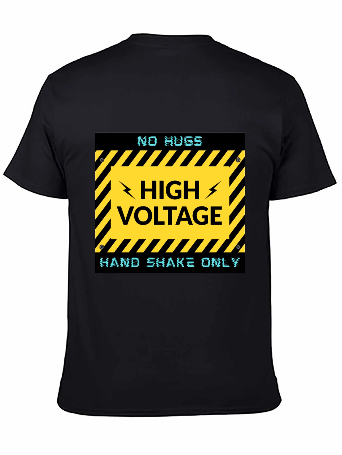 Black High Voltage Humor Tee - No Hugs, Handshakes Only! view 4