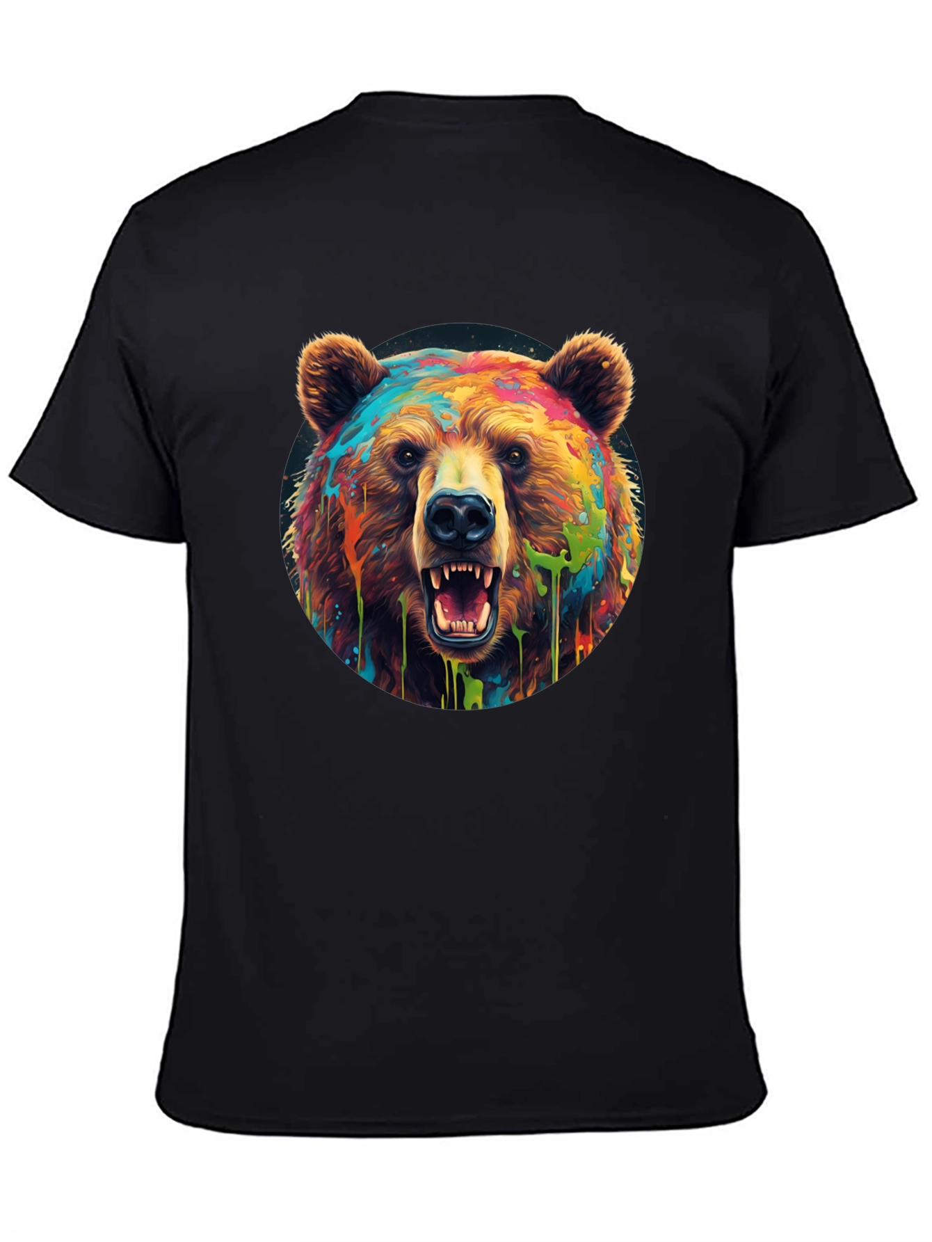 Black Colorful Bear Graphic T-Shirt - Men's Black Tee view 4