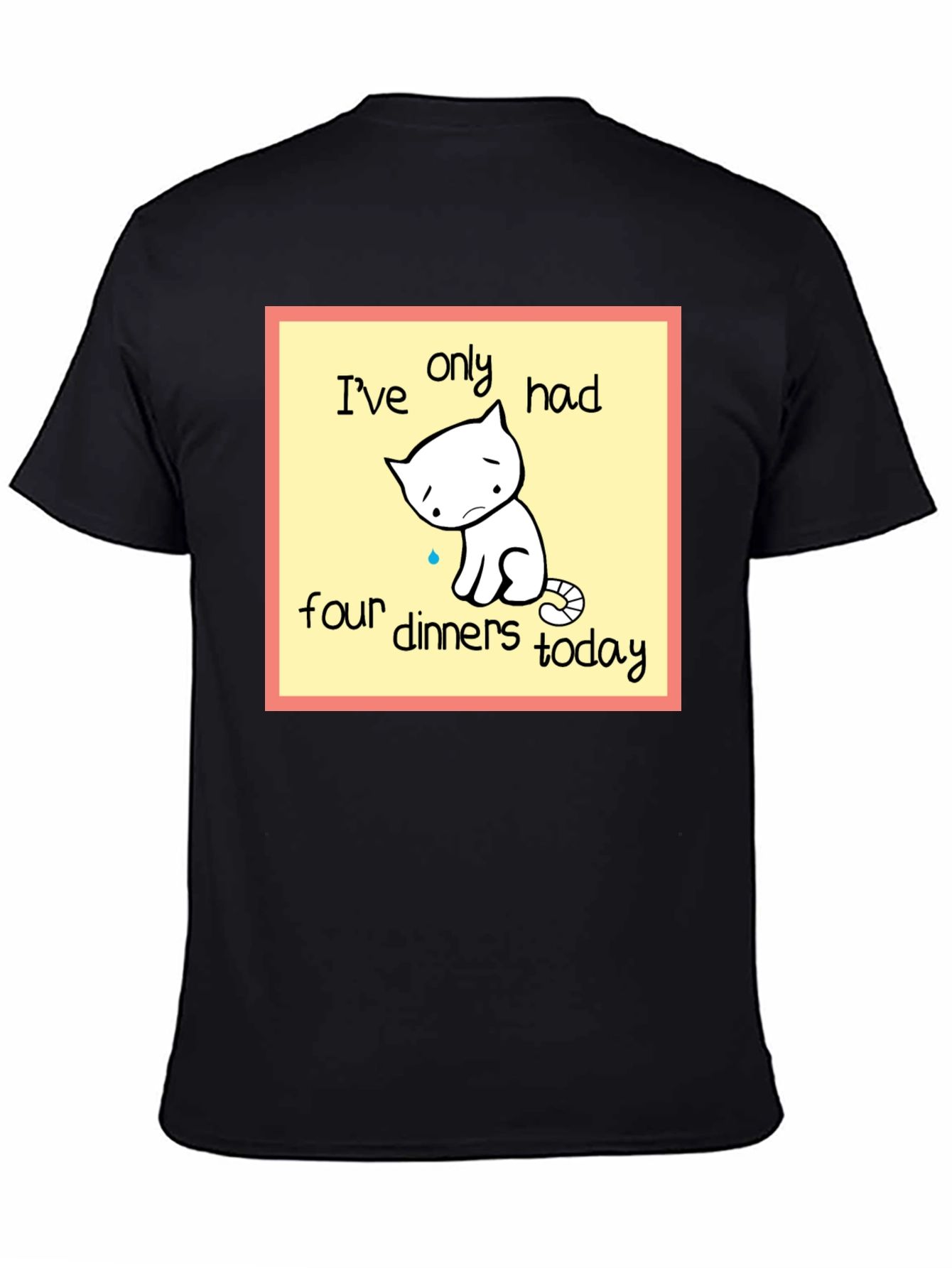 Black Funny Cat T-Shirt: Only Four Dinners Today view 4