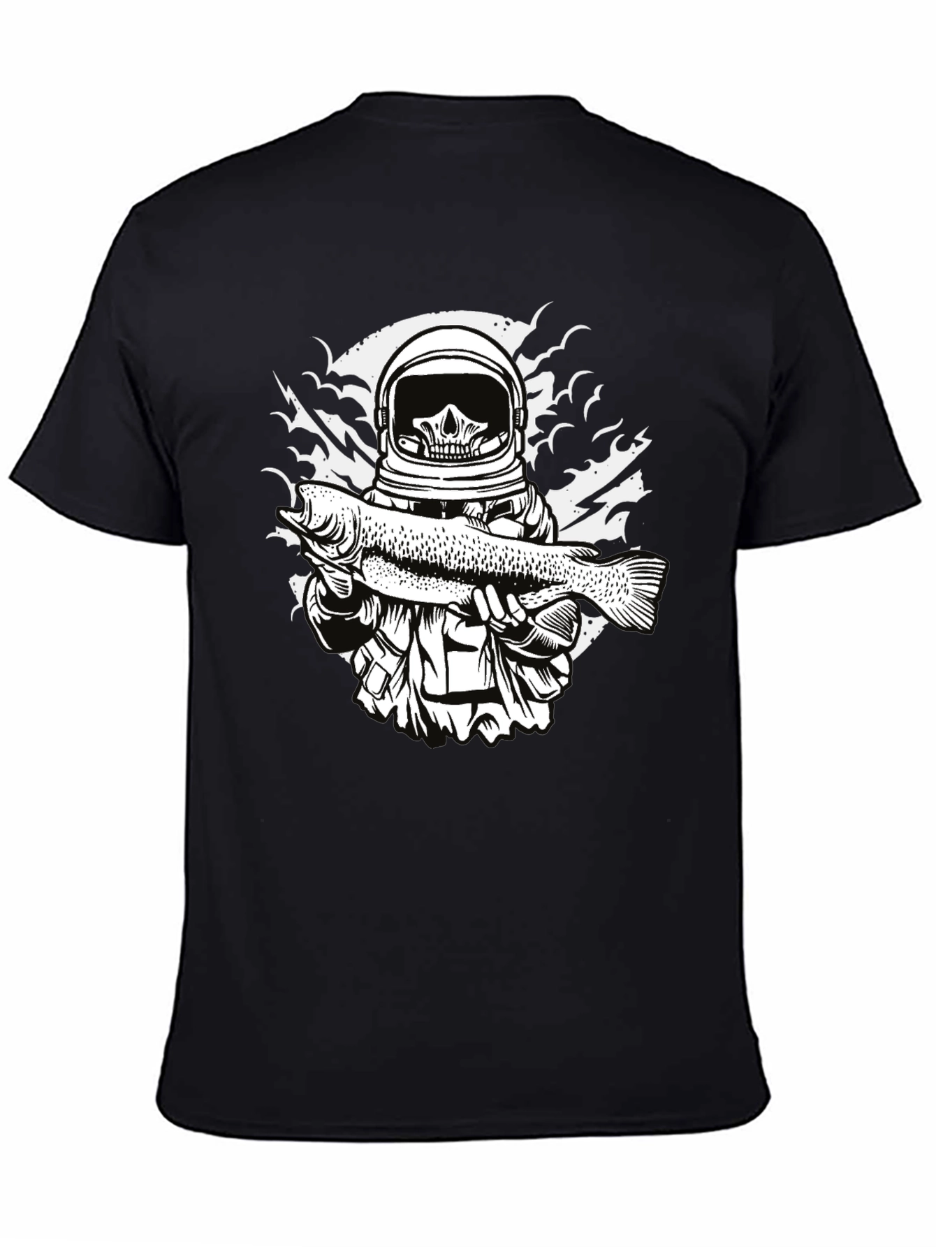 Black Astronaut Skull Fishing T-Shirt - Unique Graphic Tee view 4