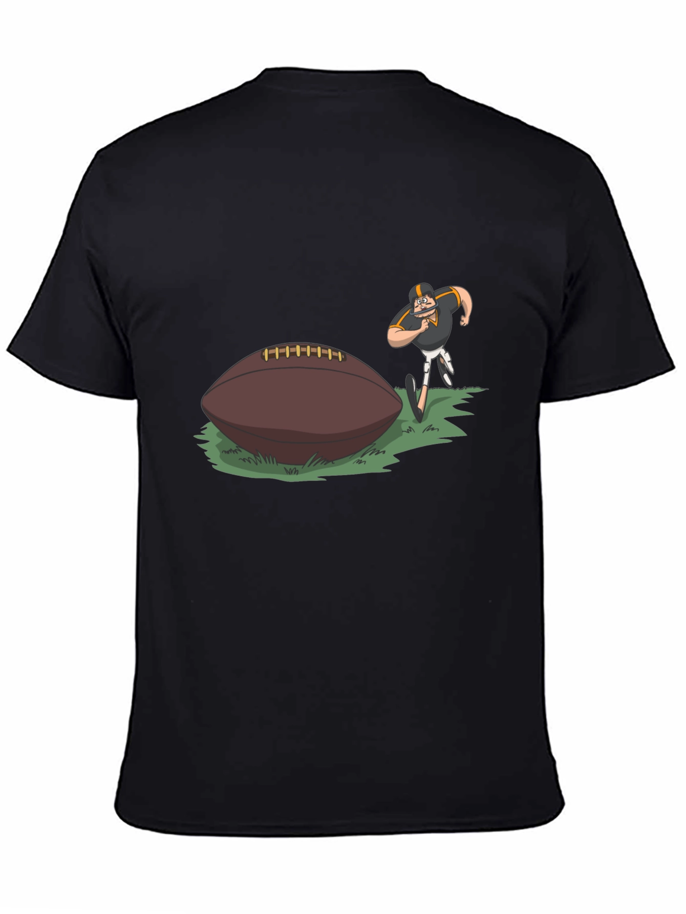 Black Football Player Cartoon Print Black T-Shirt view 4