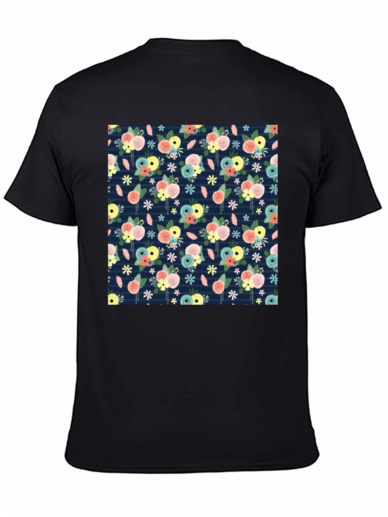 Floral Print Black T-Shirt - 4