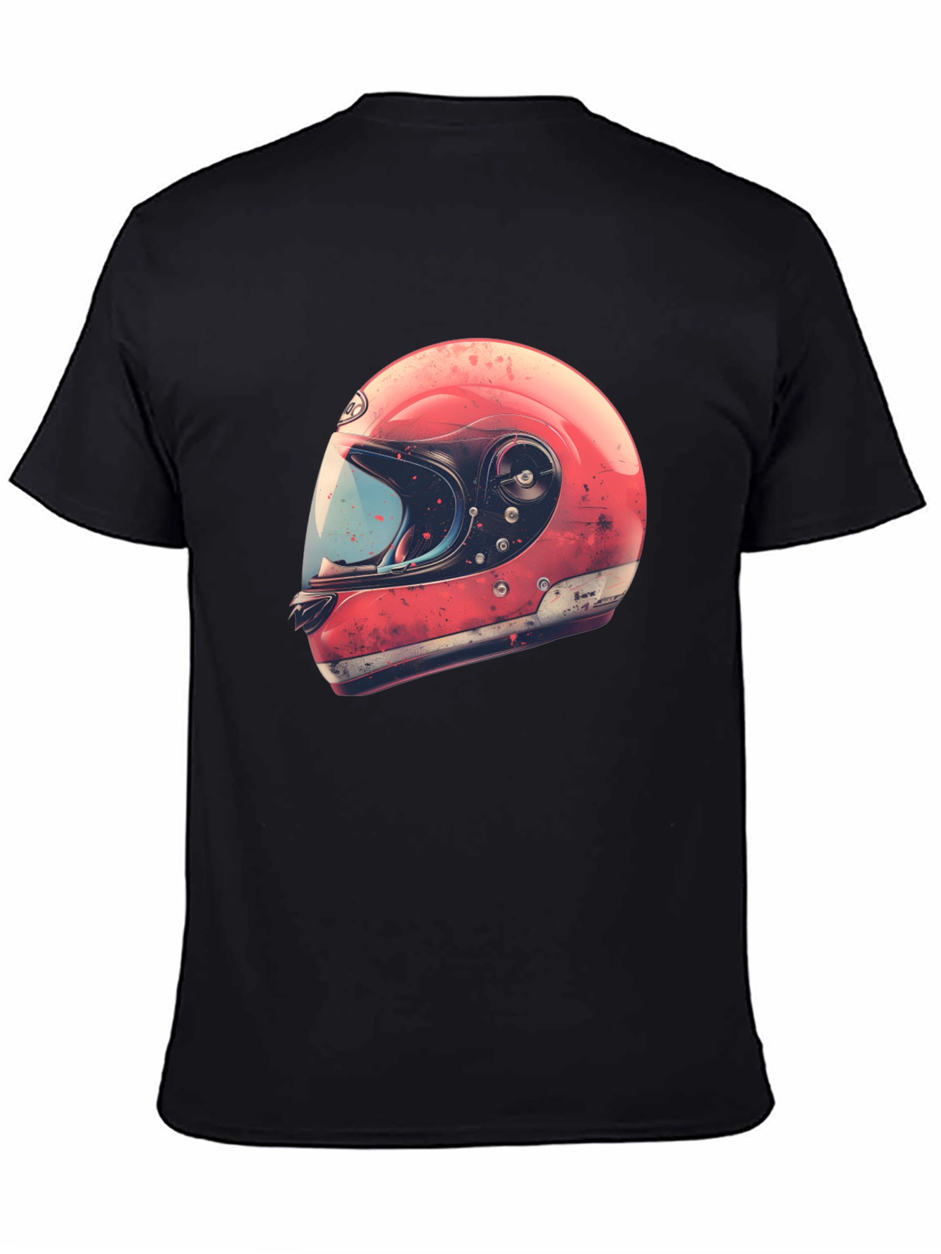 Black Retro Motorcycle Helmet Graphic Tee - Black view 4