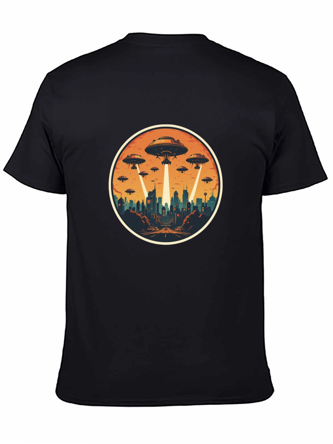 Black UFO Invasion Graphic Tee - Black Cotton Blend view 4