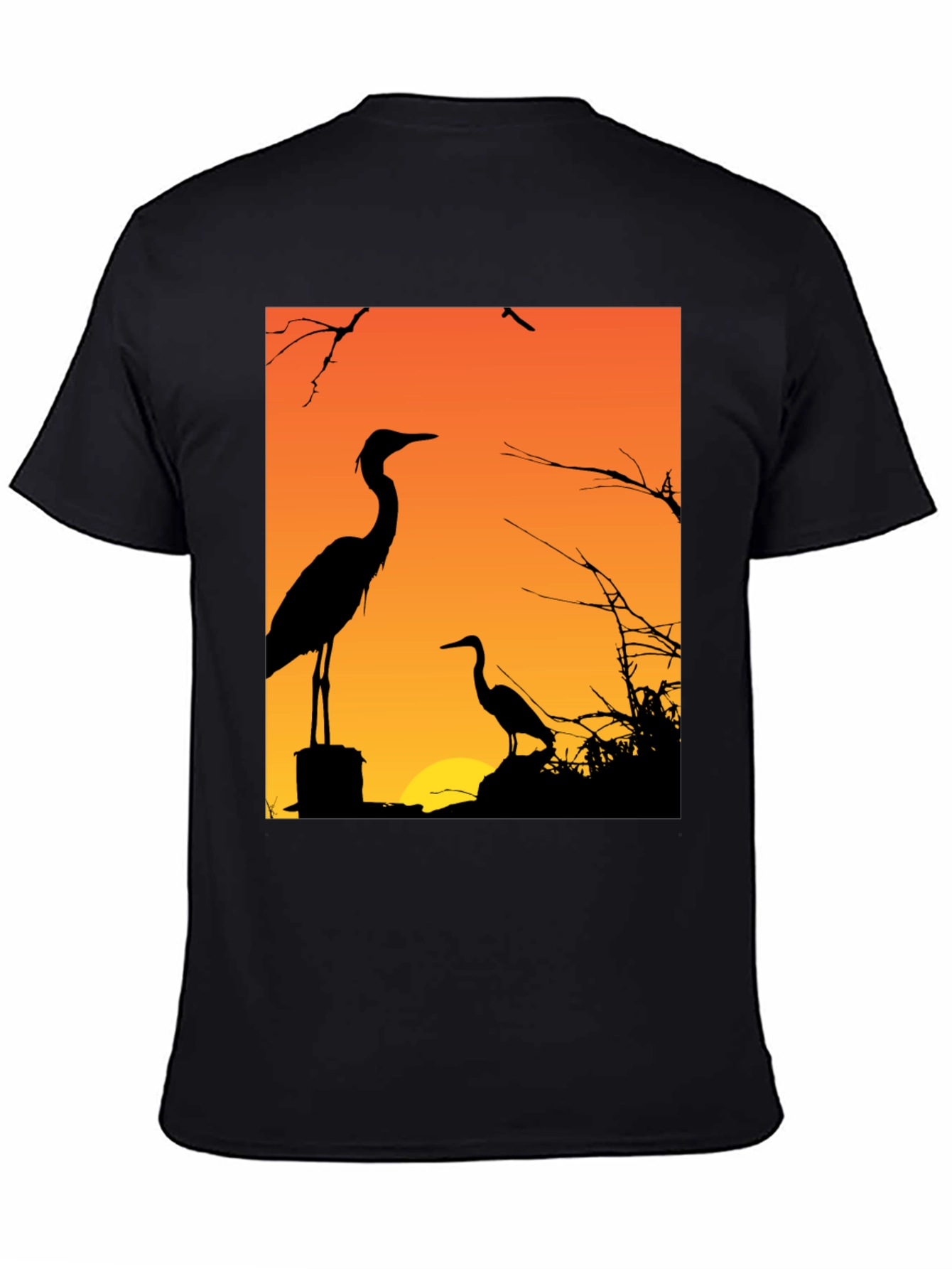 Black Heron Sunset Graphic Tee - Black Cotton T-Shirt view 4
