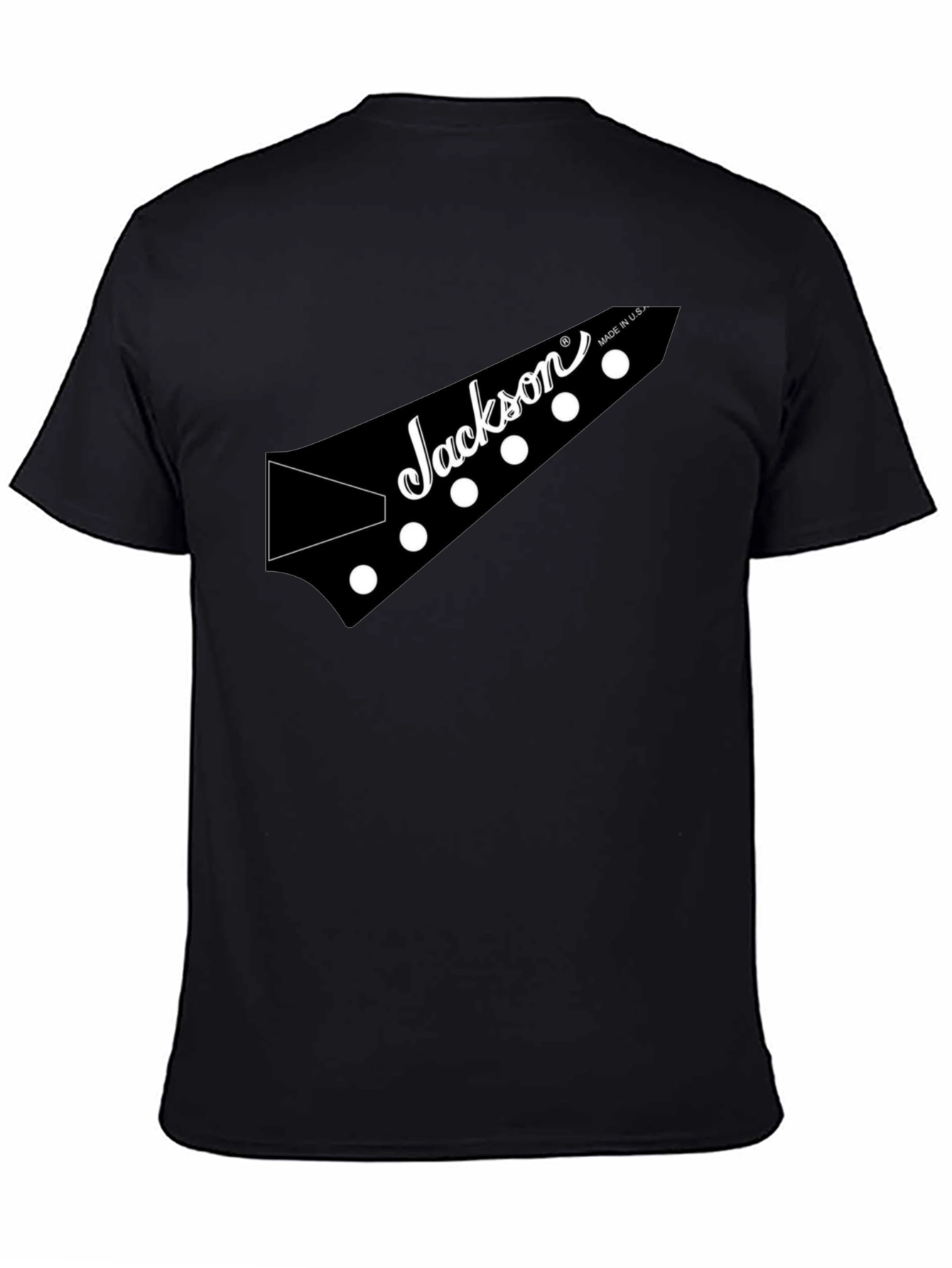 Black Jackson Guitar Headstock Black T-Shirt view 4