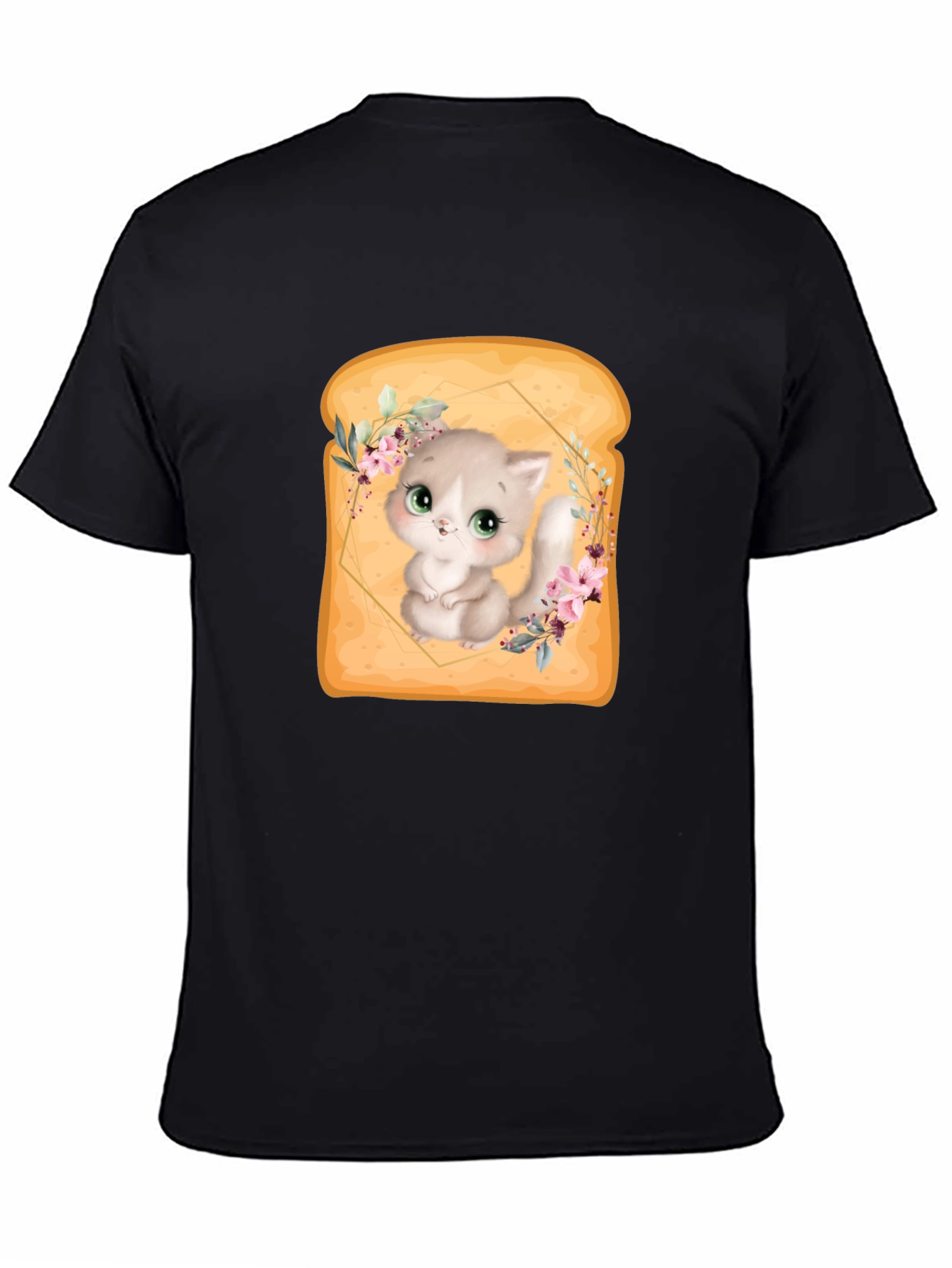 Black Cute Kitten in Toast T-Shirt - Unique Graphic Tee view 4