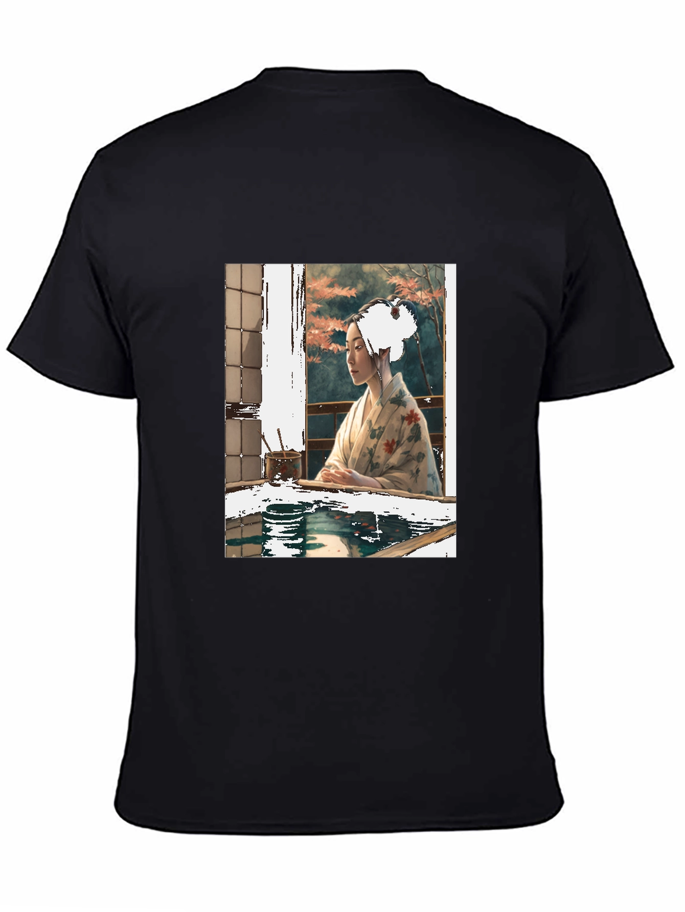 Black Elegant Geisha Art T-Shirt - Unisex Crew Neck Tee view 4