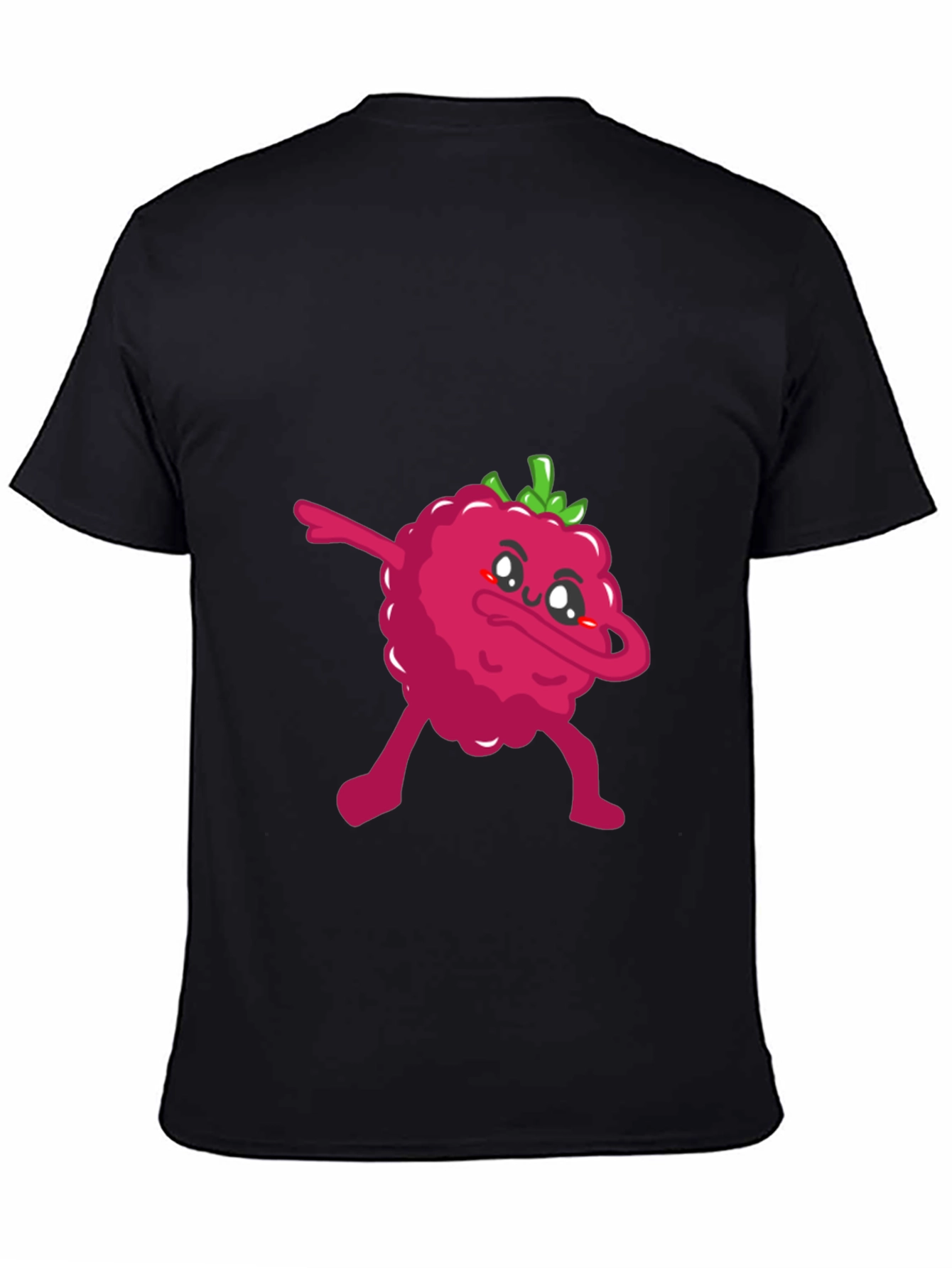 Black Dabbing Raspberry Graphic Tee - Fun Fruit T-Shirt view 4