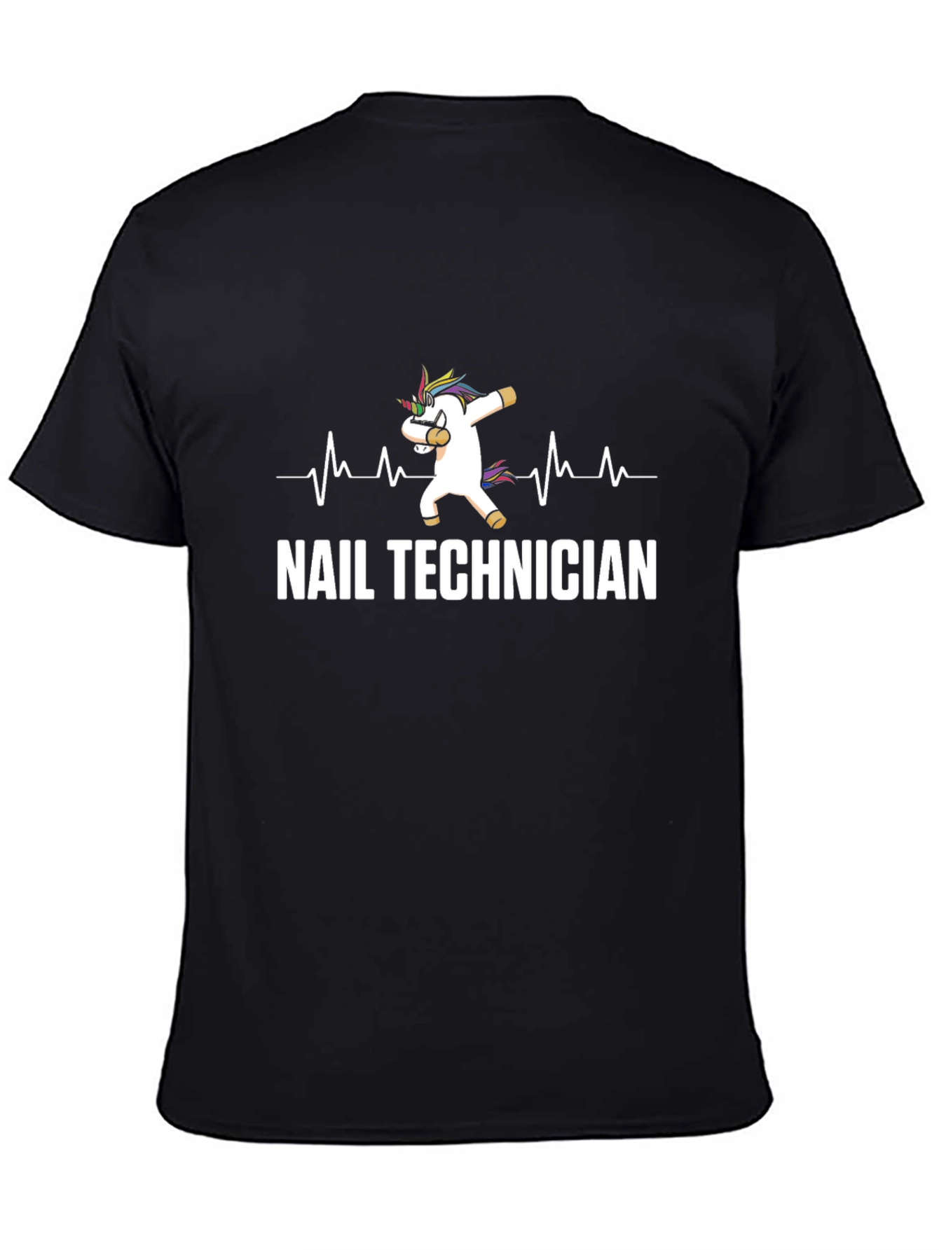 Black Nail Technician Unicorn Dabbing T-Shirt view 4