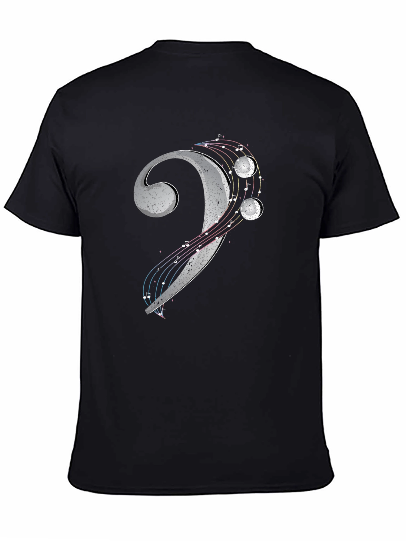 Black Bass Clef Music Notes T-Shirt - Black view 4