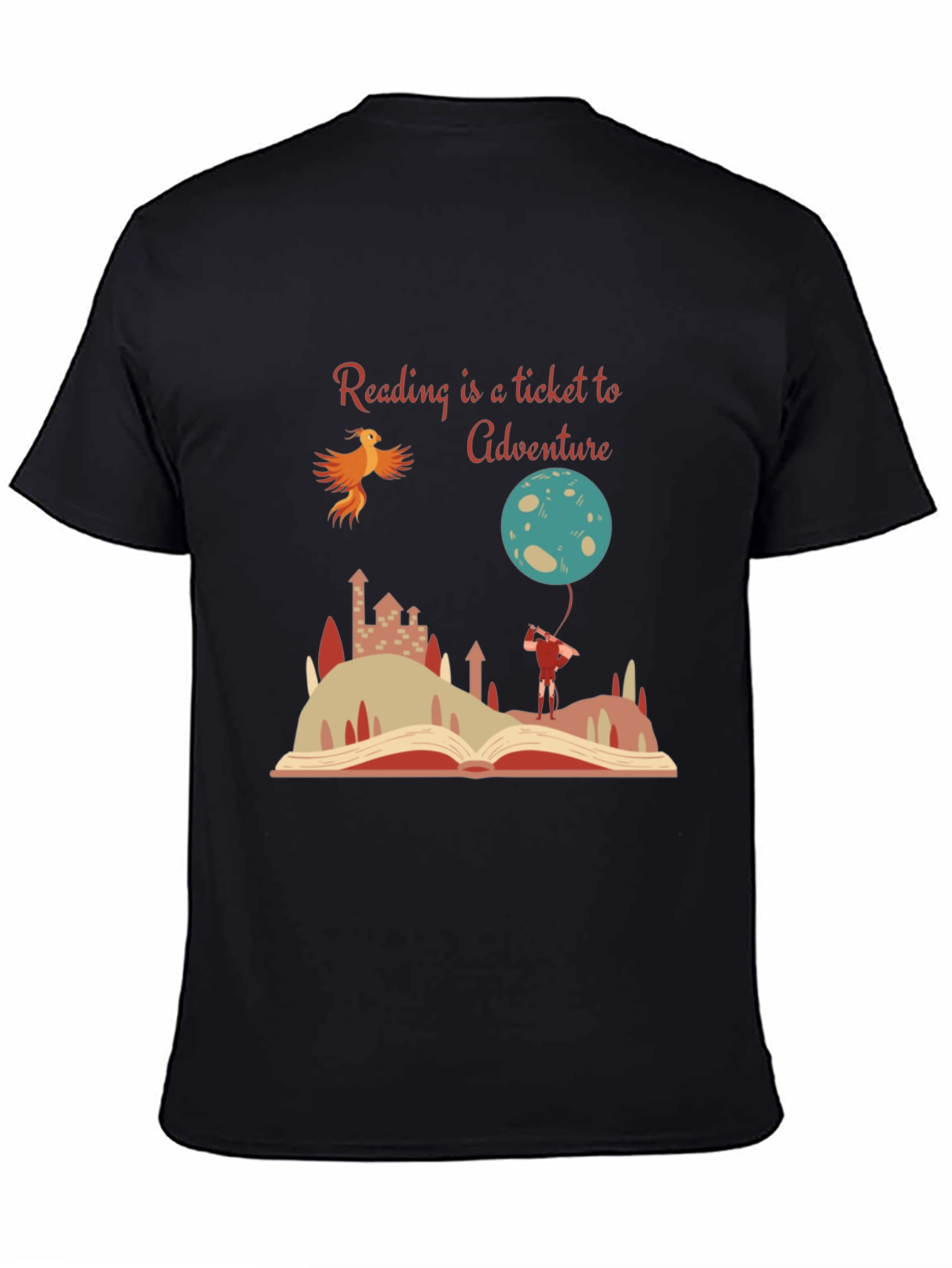 Black Reading Adventure Tee - Book Lover's T-Shirt view 4