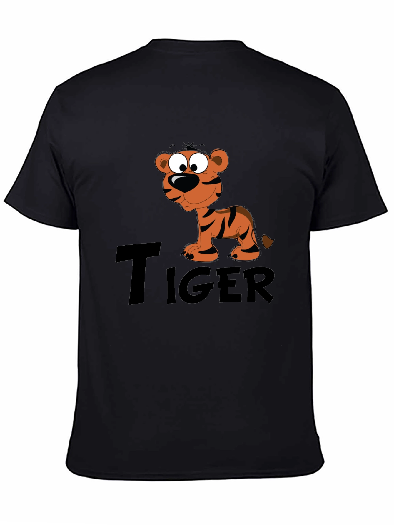 Black Cartoon Tiger Graphic Black T-Shirt view 4