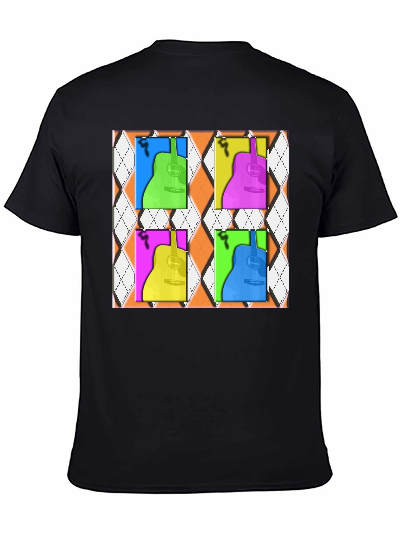 Black Pop Art Guitar T-Shirt - Modern Musical Design view 4