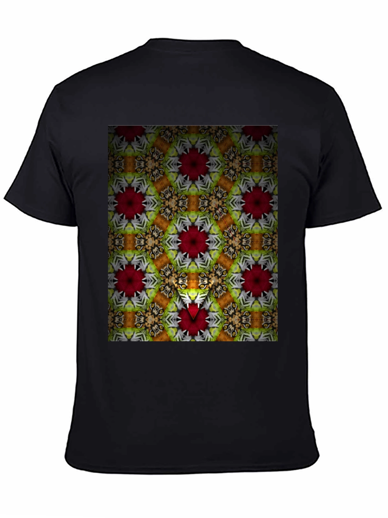 Black Kaleidoscope Floral Graphic Print Men's Black T-Shirt view 4