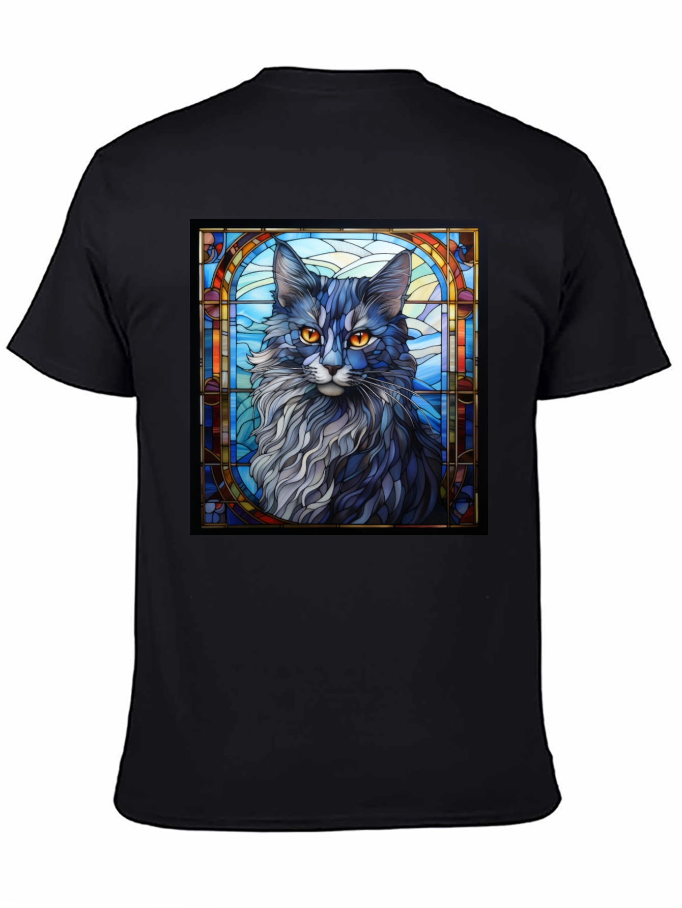 Black Stained Glass Cat Graphic Tee - Unique Design view 4