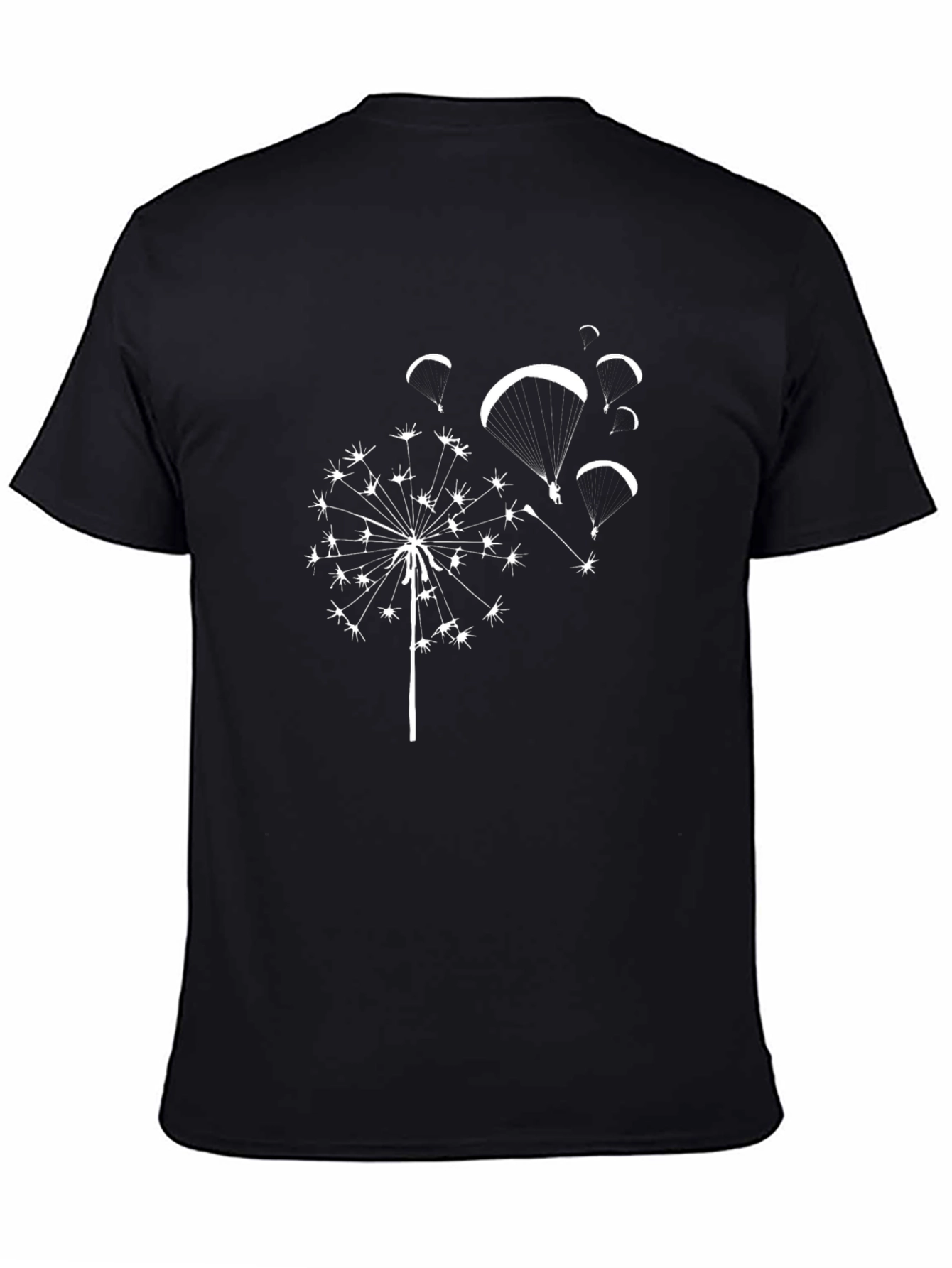 Black Dandelion Paraglide Black Tee - Nature Inspired Design view 4