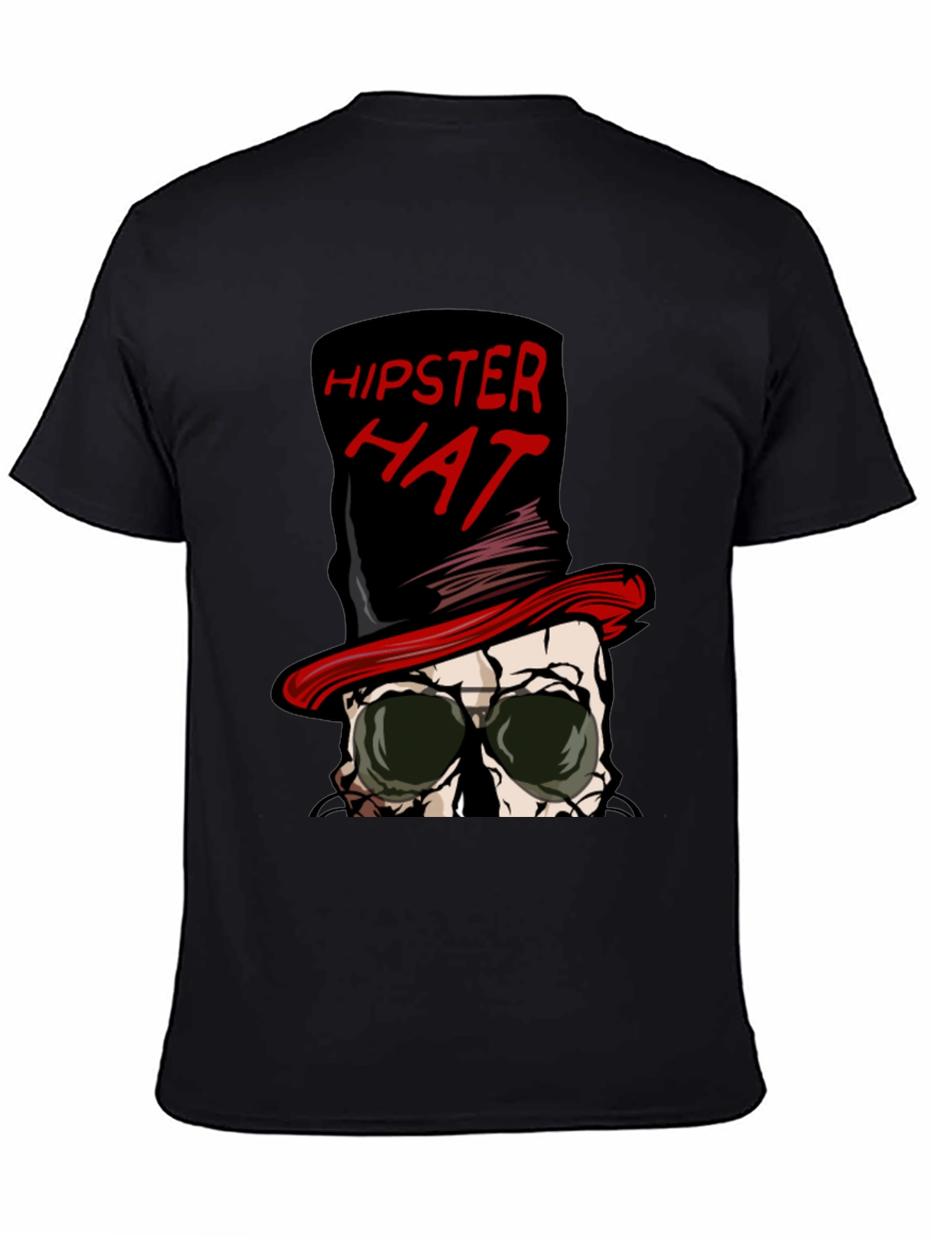Black Hipster Hat Skull Graphic Tee view 4