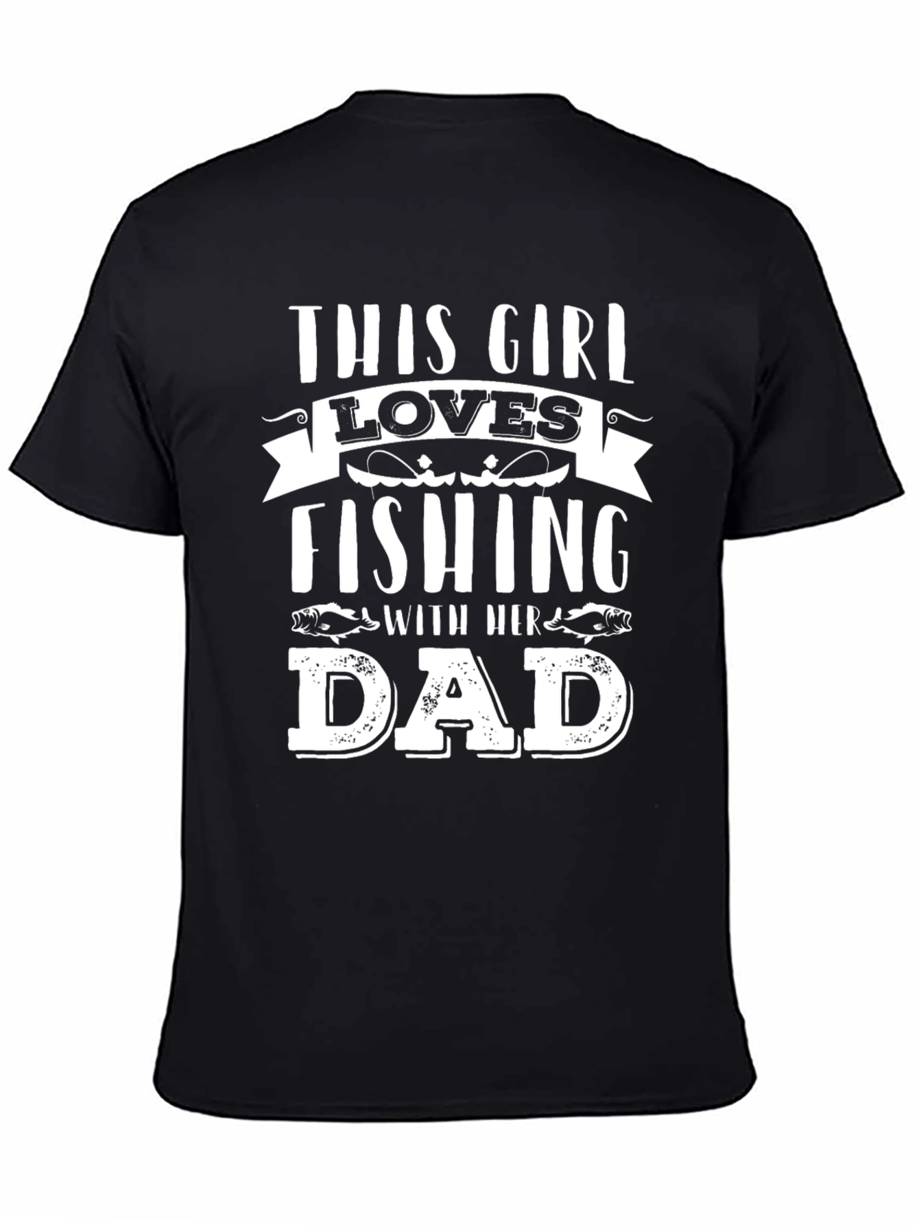 Black Fishing Girl Dad Black Graphic T-Shirt view 4
