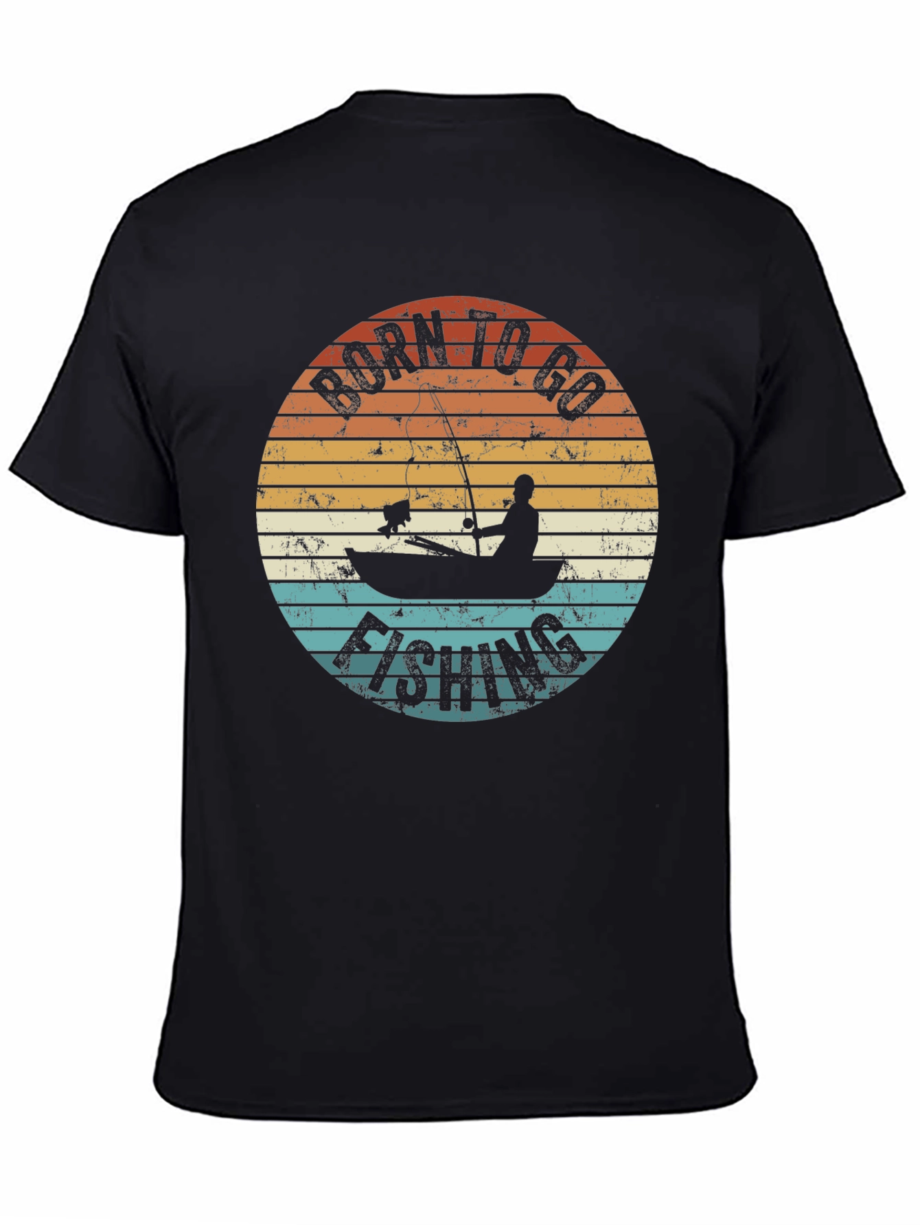 Black Born To Go Fishing T-Shirt - Retro Fisherman Design view 4