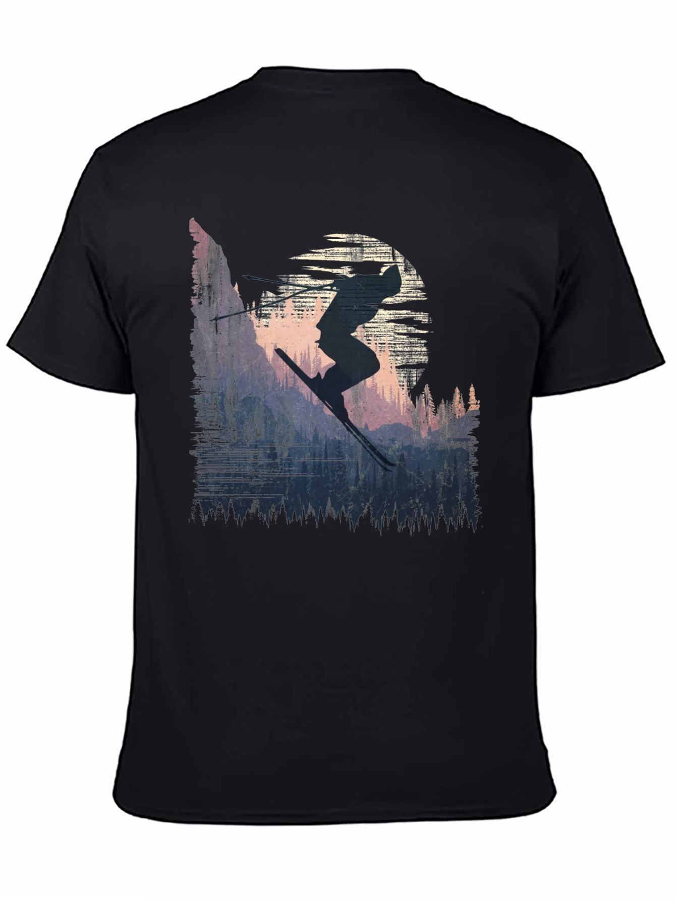 Black Skier Silhouette Graphic Tee - Black Cotton T-Shirt view 4