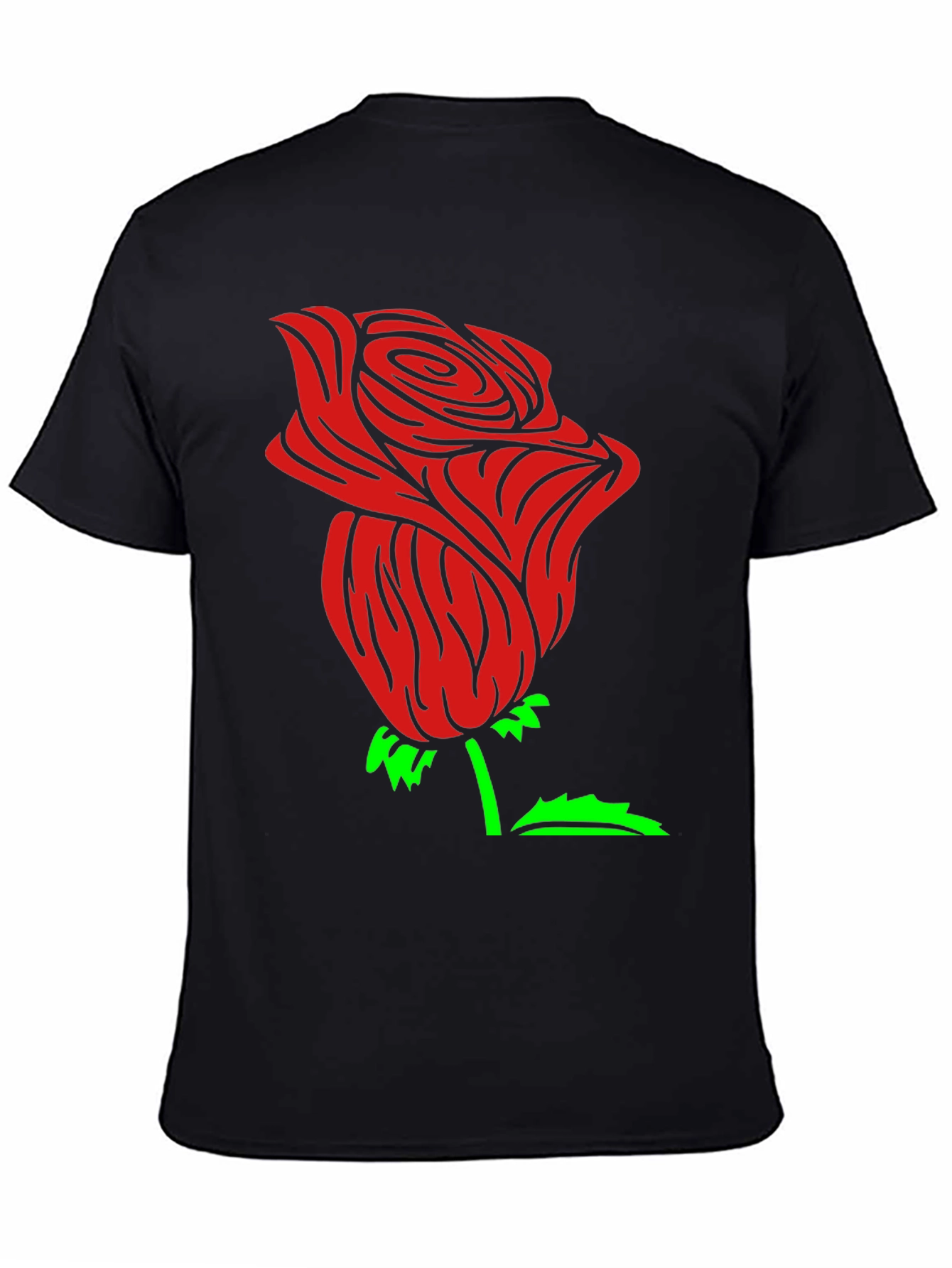 Black Red Rose Graphic Black Tee Shirt view 4