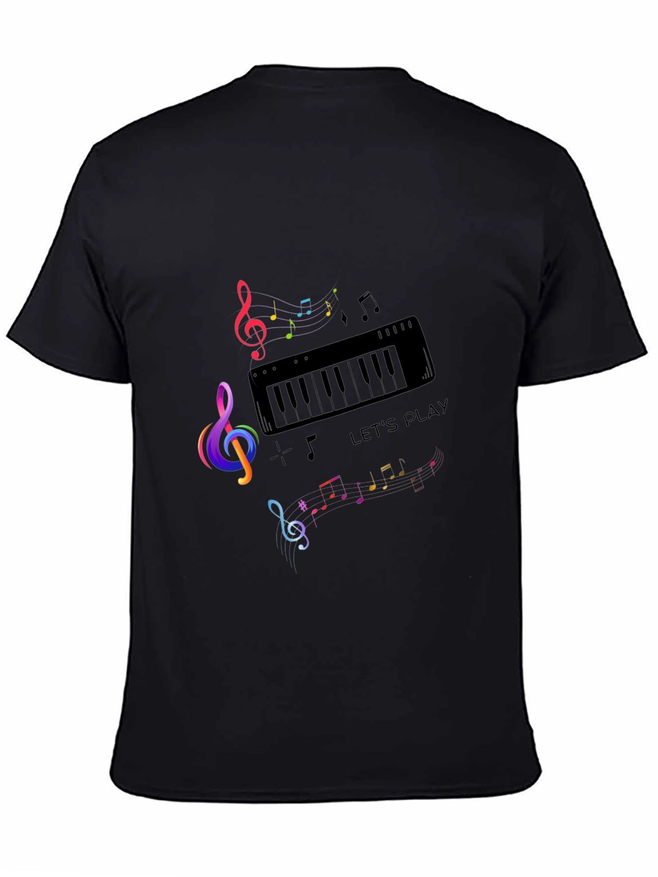 Musical Note Piano Graphic Print Black T-Shirt - 4
