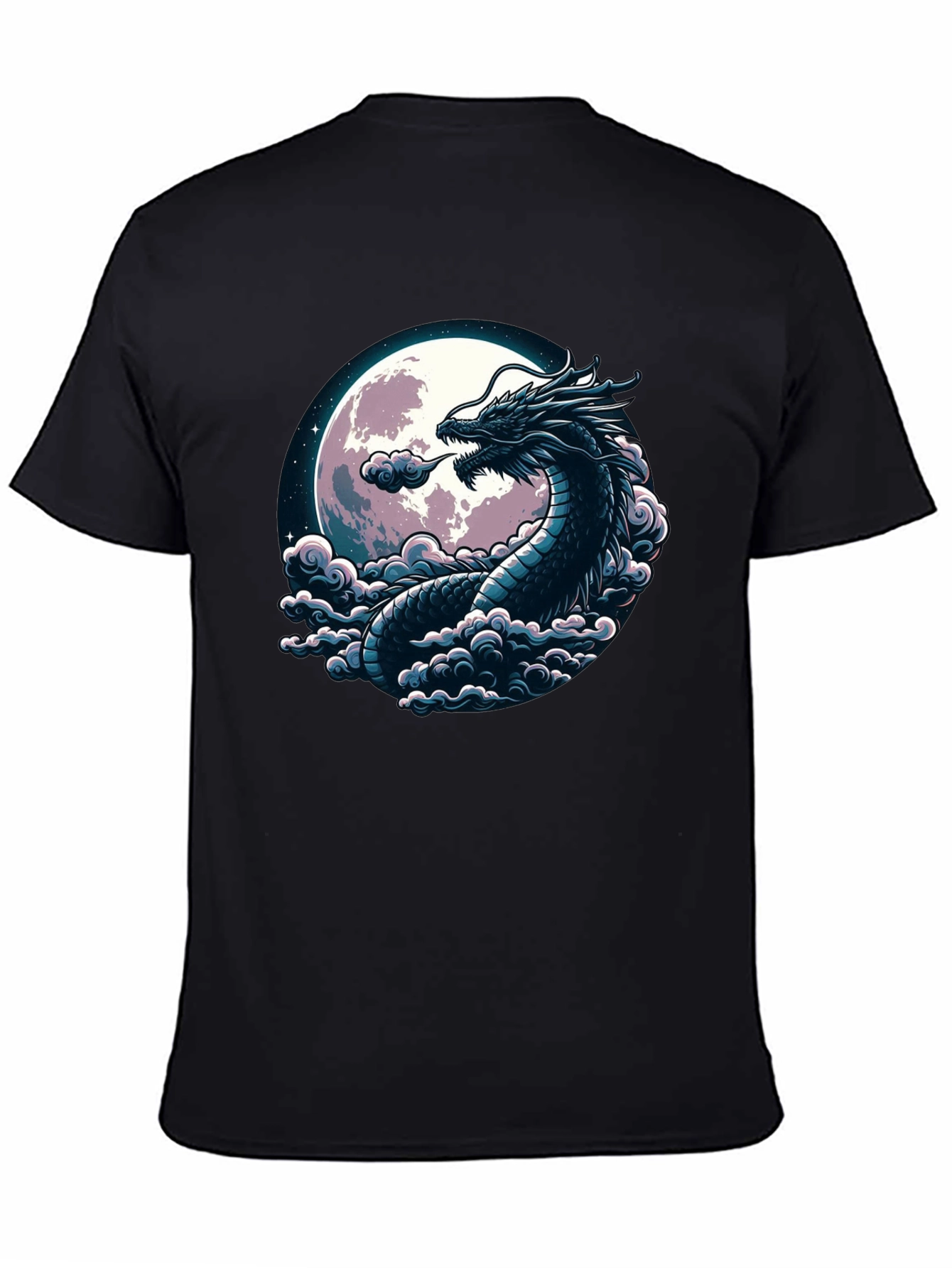 Black Dragon Moon Graphic Tee - Black Cotton T-Shirt view 4