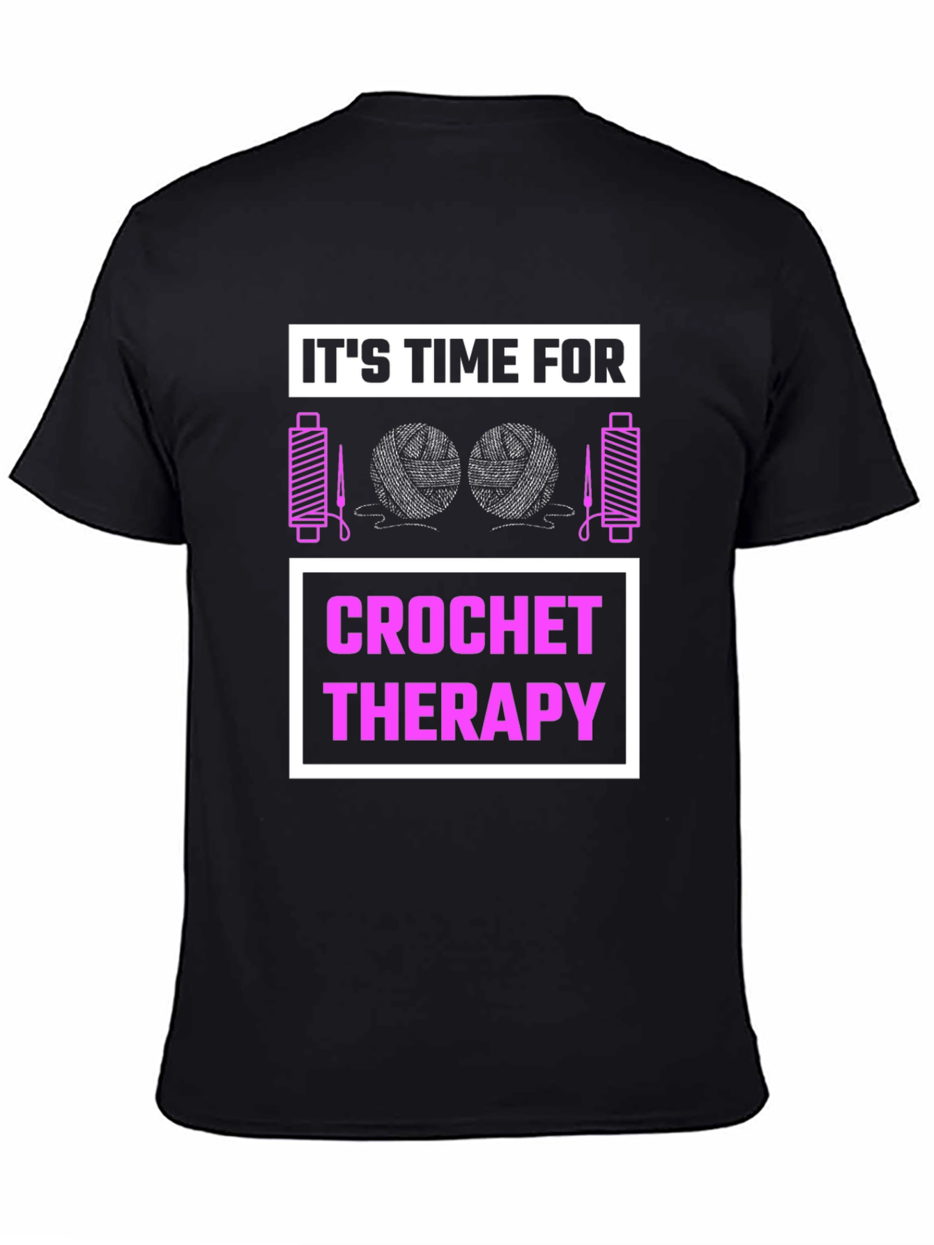 Black Crochet Therapy T-Shirt: Black Cotton Tee for Craft Lovers view 4
