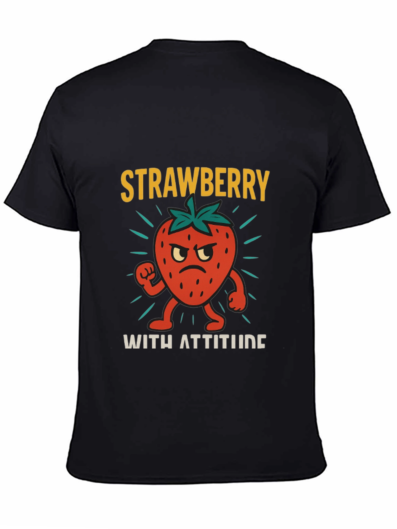 Black Strawberry With Attitude Graphic T-Shirt view 4