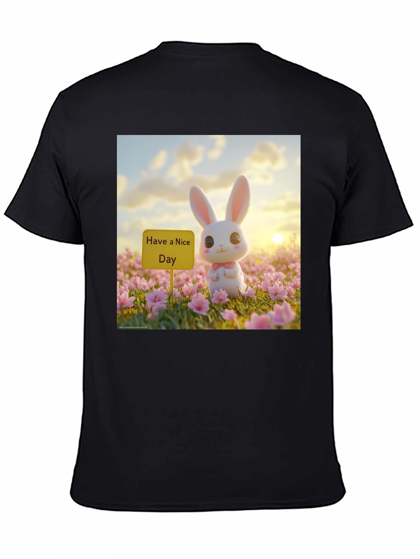 Black Cute Bunny 'Have a Nice Day' Graphic Tee view 4