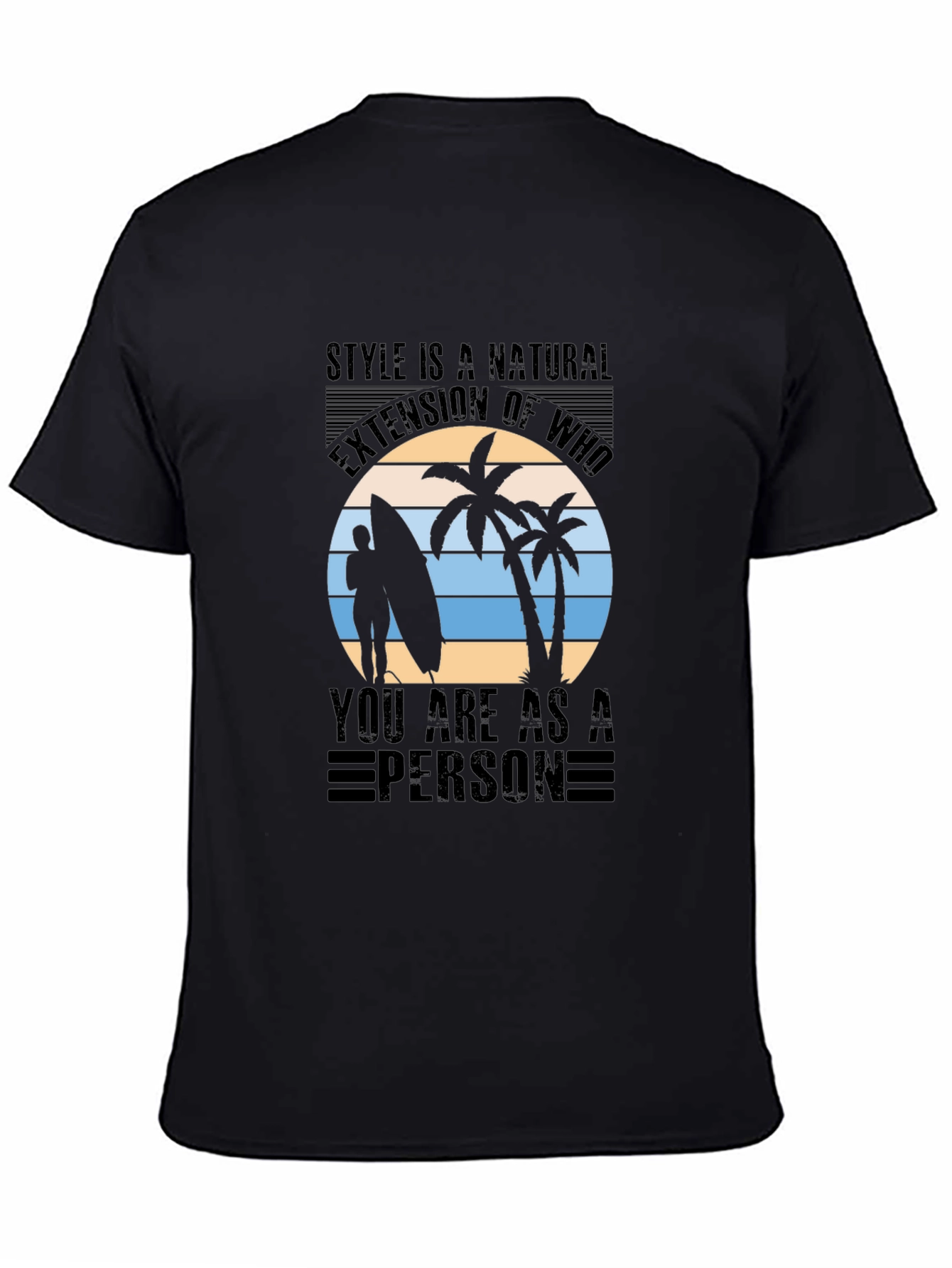 Black Stylish Black T-Shirt with Tropical Beach Graphic view 4