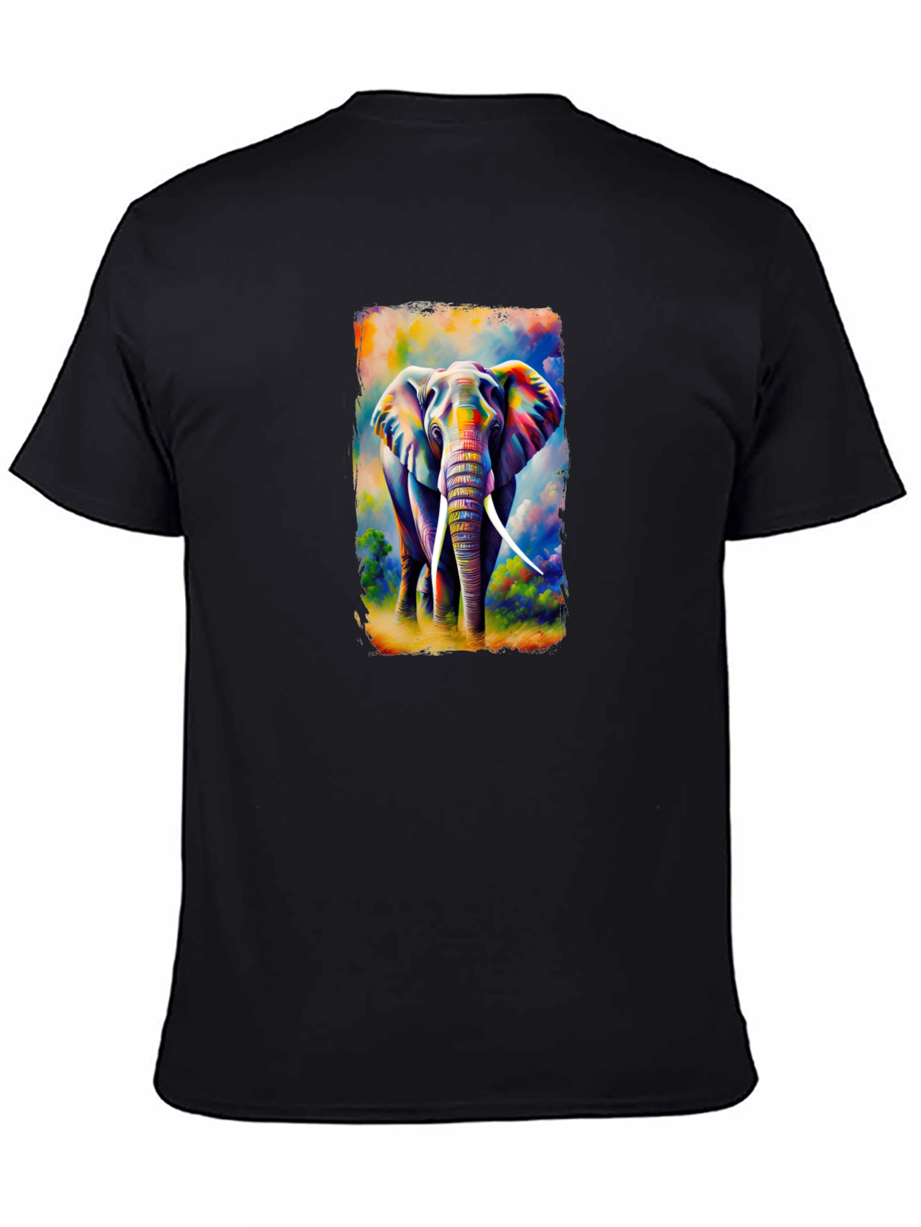 Black Colorful Elephant Graphic T-Shirt view 4