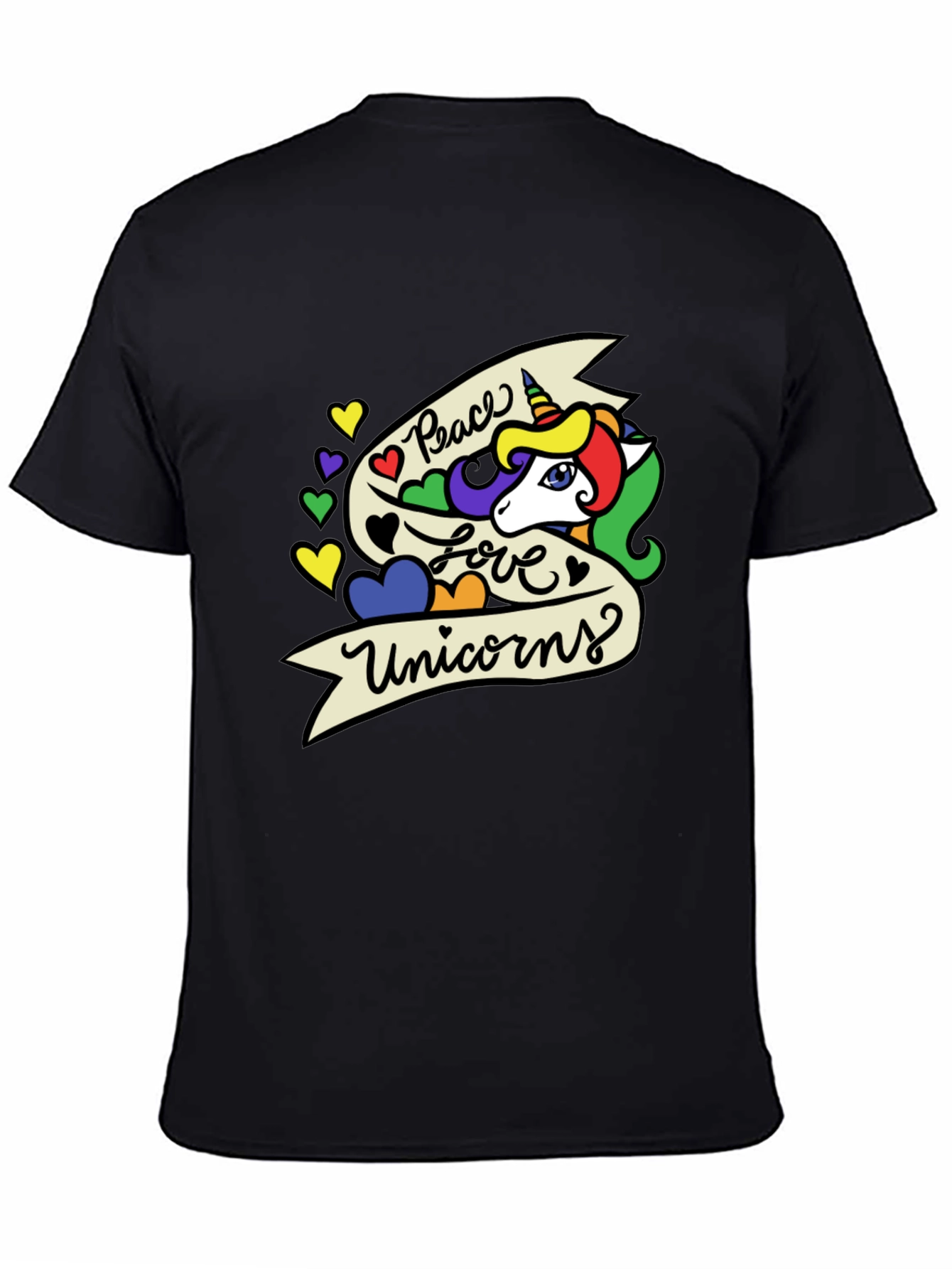 Peace Love Unicorns Graphic T-Shirt - Black - 4