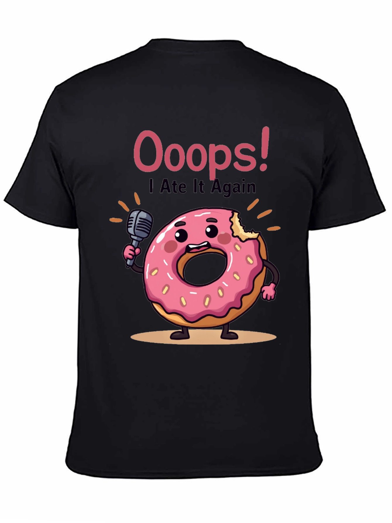 Black Funny Donut Graphic T-Shirt - Ooops! I Ate It Again view 4