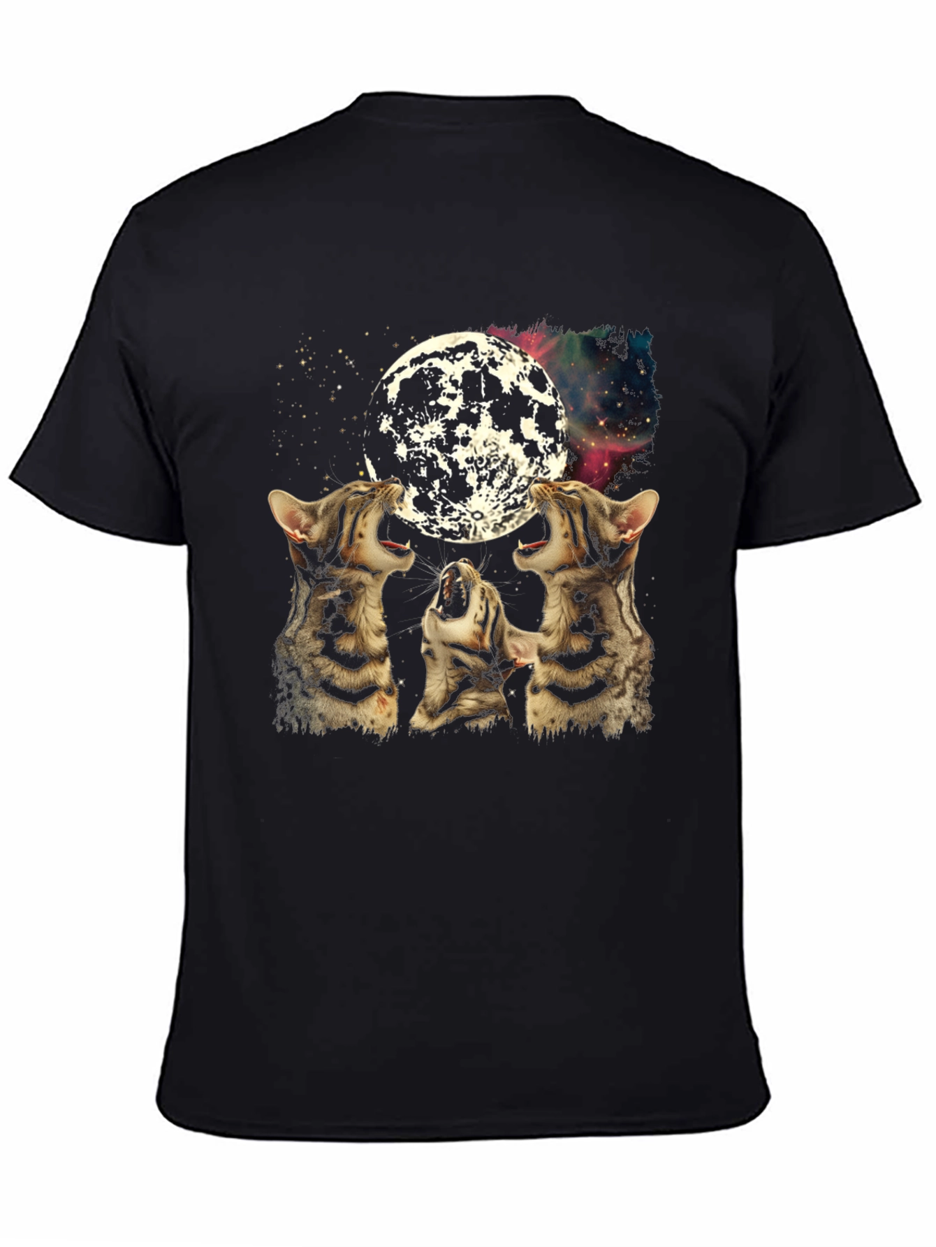 Black Three Cats Howling at Moon Graphic Tee view 4