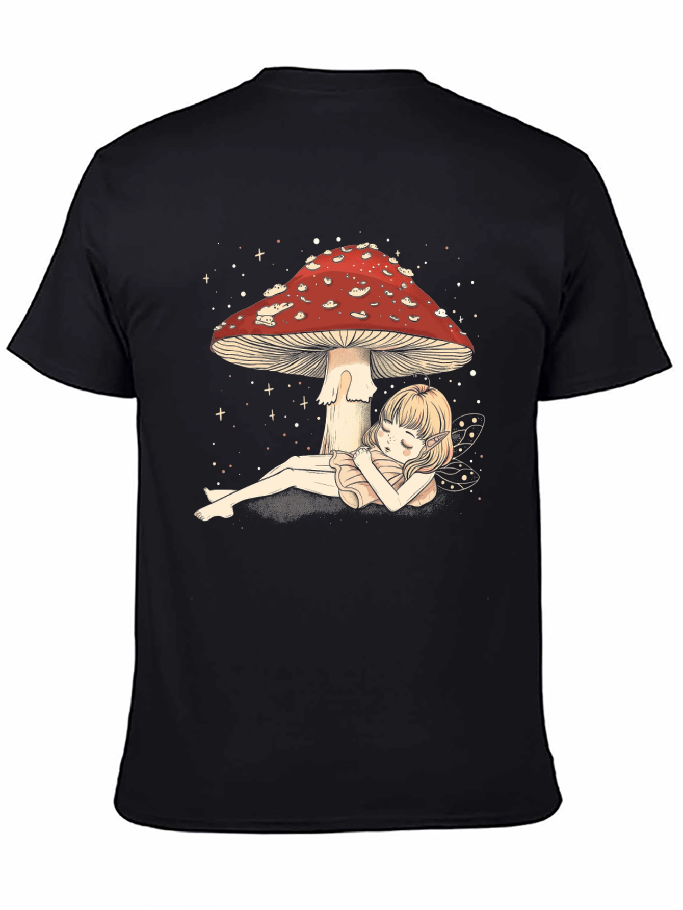 Black Mushroom Fairy T-Shirt - Whimsical Black Tee view 4