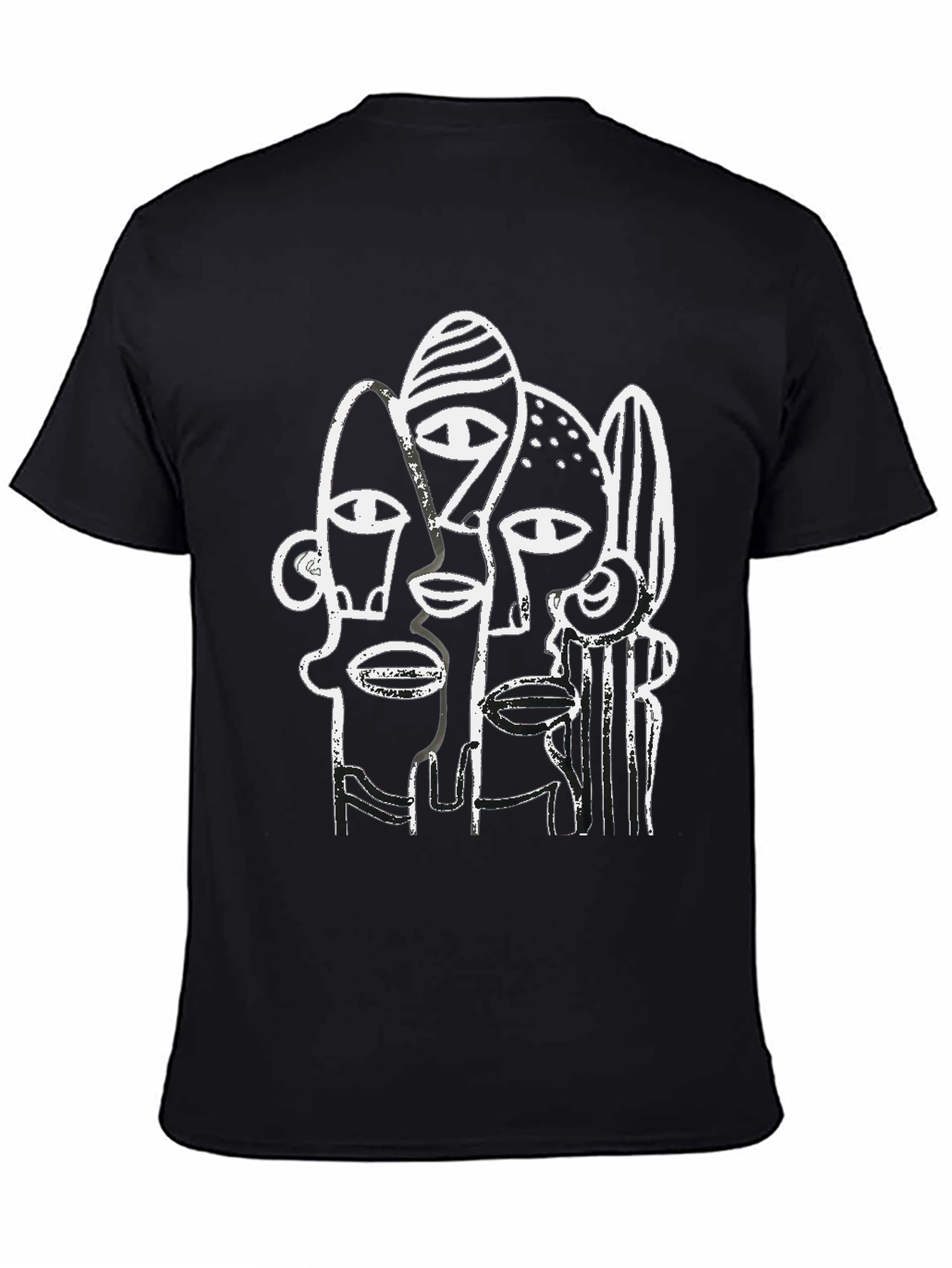 Black Abstract Faces Graphic Tee - Modern Art Shirt view 4