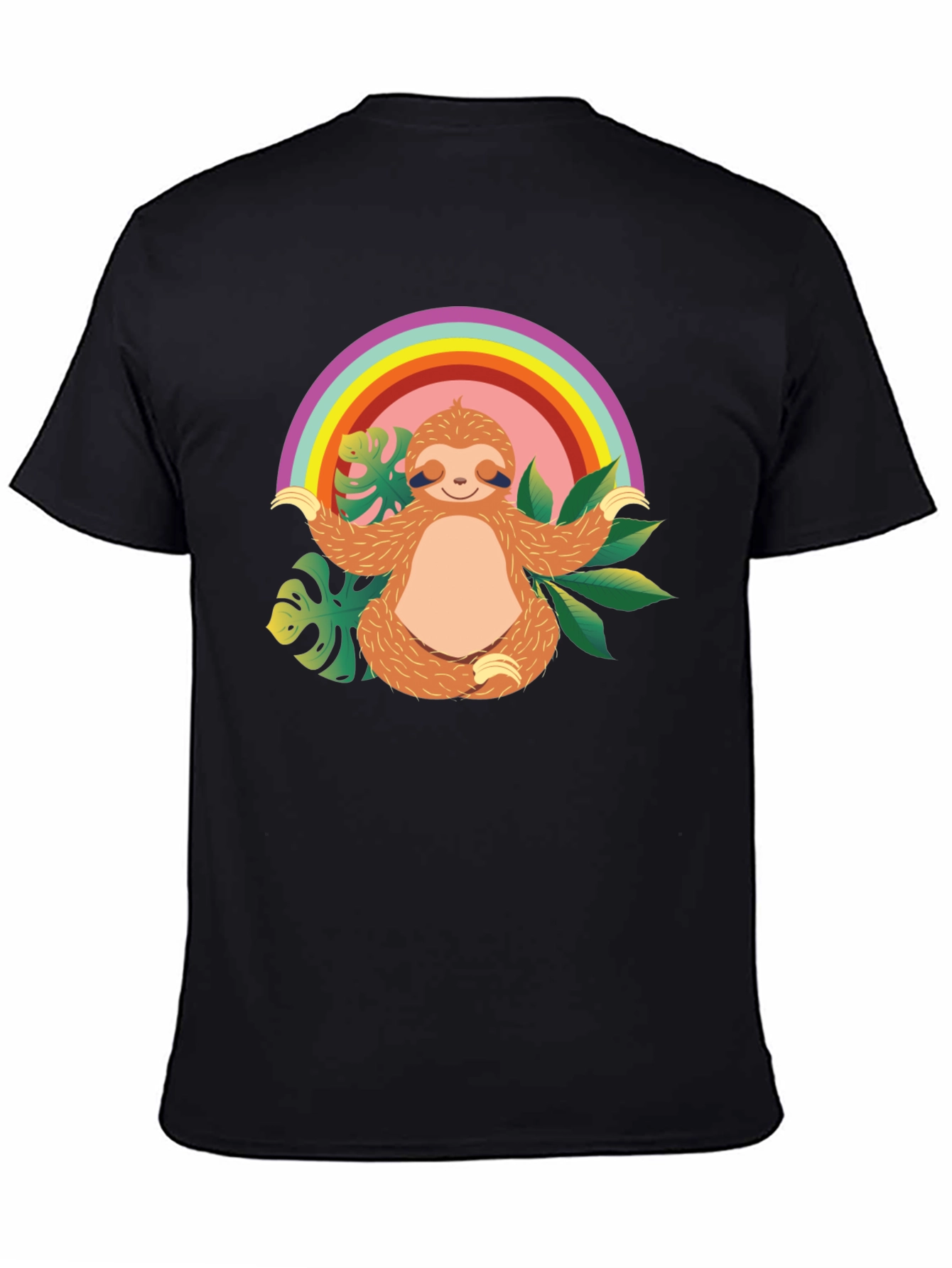 Black Zen Sloth Rainbow T-Shirt - Relaxed & Comfy view 4