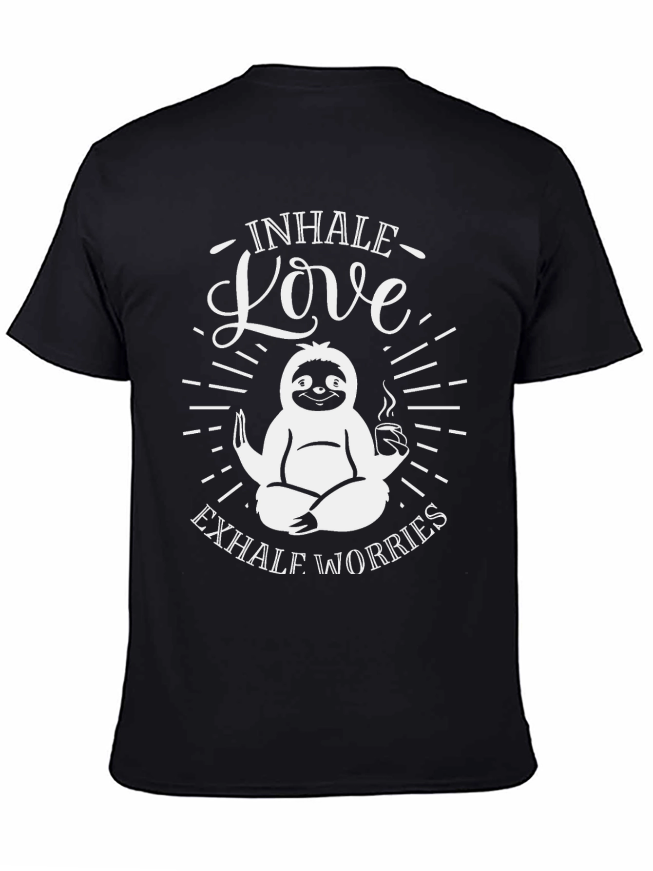 Black Sloth Inhale Love Exhale Worries Graphic T-Shirt view 4