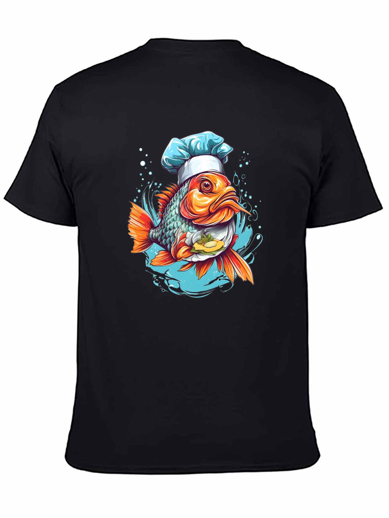 Black Chef Fish Graphic Tee - Cool Cartoon Design view 4