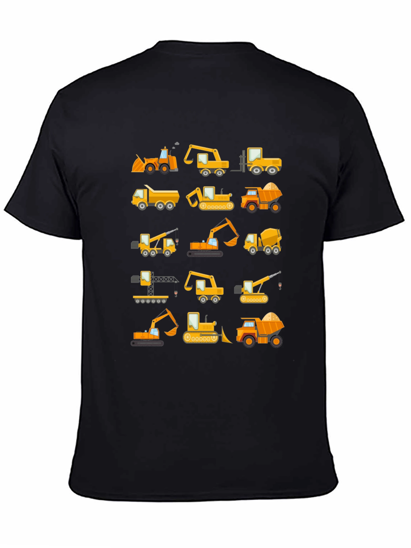 Black Construction Vehicles Pattern T-Shirt view 4