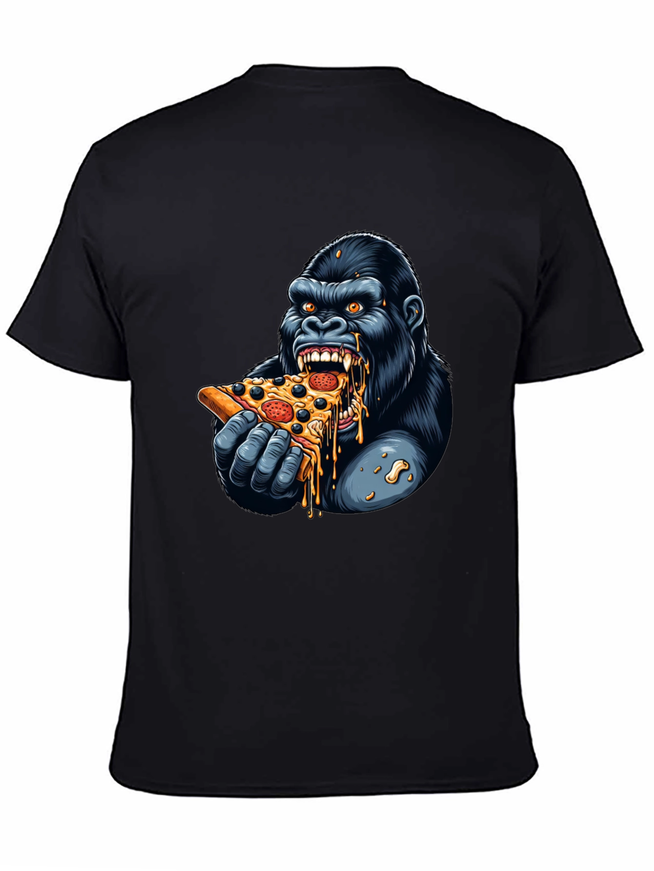 Black Gorilla Eating Pizza Graphic T-Shirt view 4