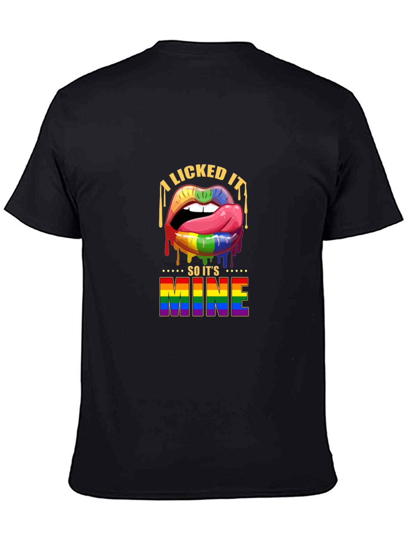 Black I Licked It So It's Mine Rainbow Lips T-Shirt view 4
